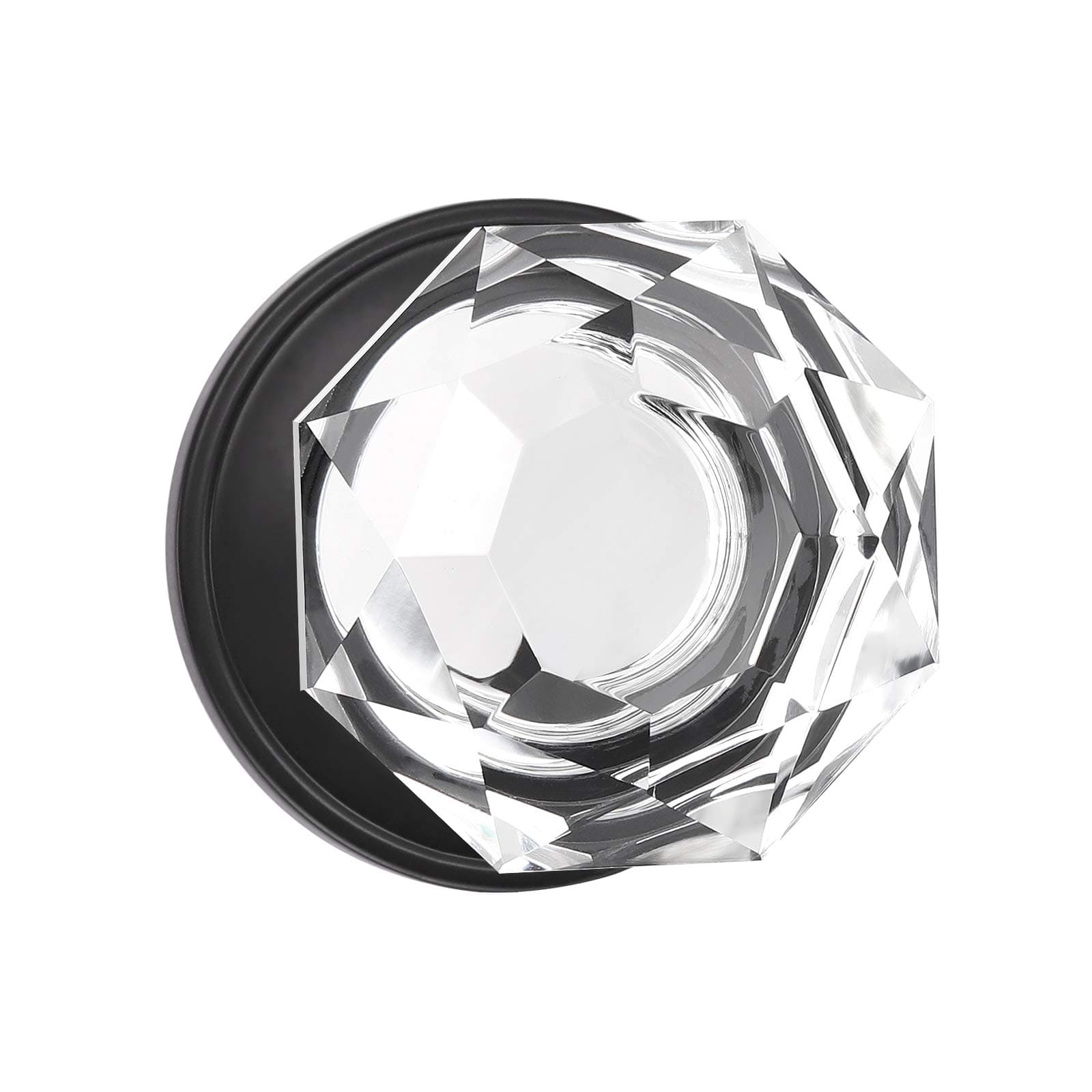 KNOBWELL 2 Pack Classic Tulip Crystal Door Knobs, Passage Function for Hall and Closet, with Victorian Plate Rosette Matte Black Finish