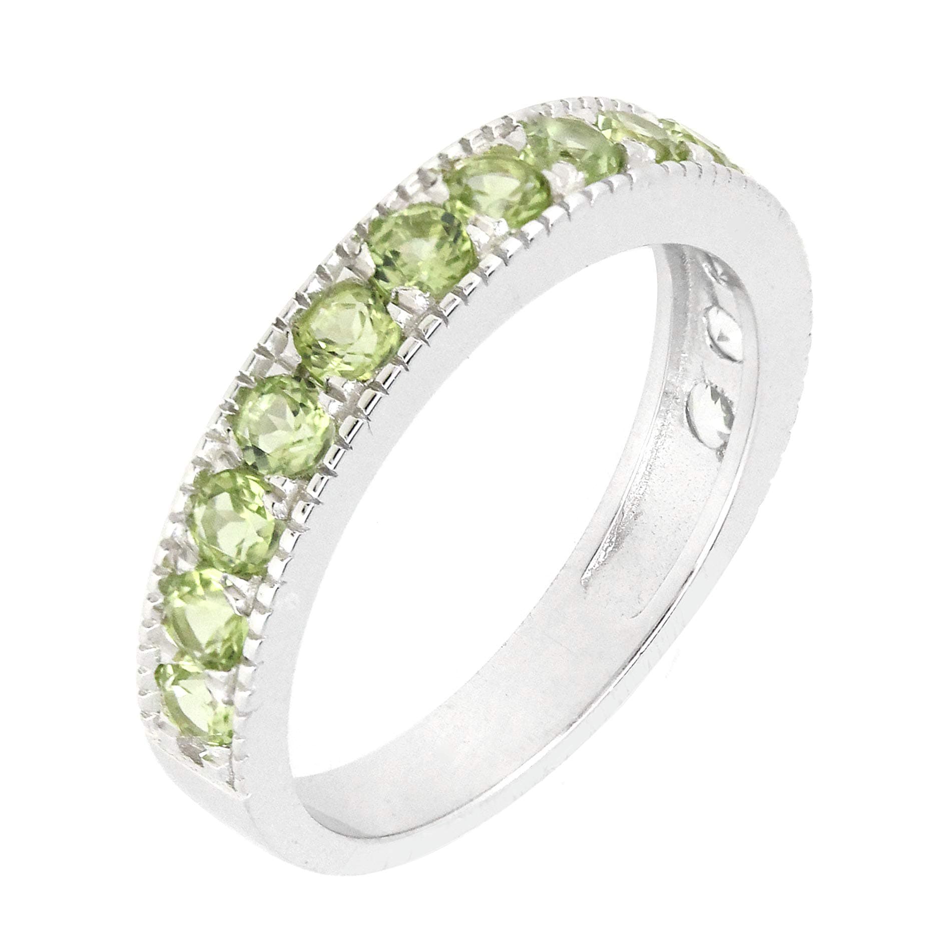 BL Jewelry Sterling Silver Round Cut Genuine Peridot Stackable Eternity Band Ring (0.84 CT.T.W)