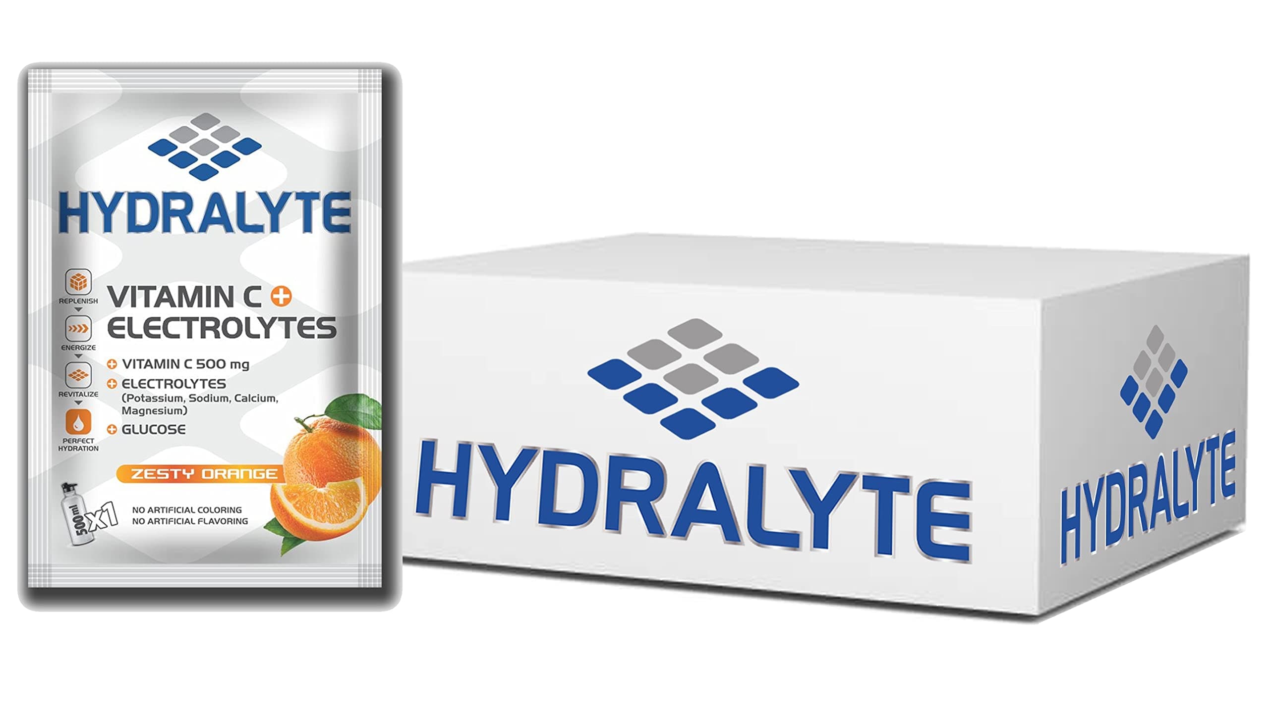 Hydralyte Vitamin C + Electrolyte Hydration Sports Drink Powder Orange Flavor, 20 Gm, Pack Of 200 | 1 Sachet Make 500Ml | Natural Electrolyte Replacement Supplement For Rapid Hydration