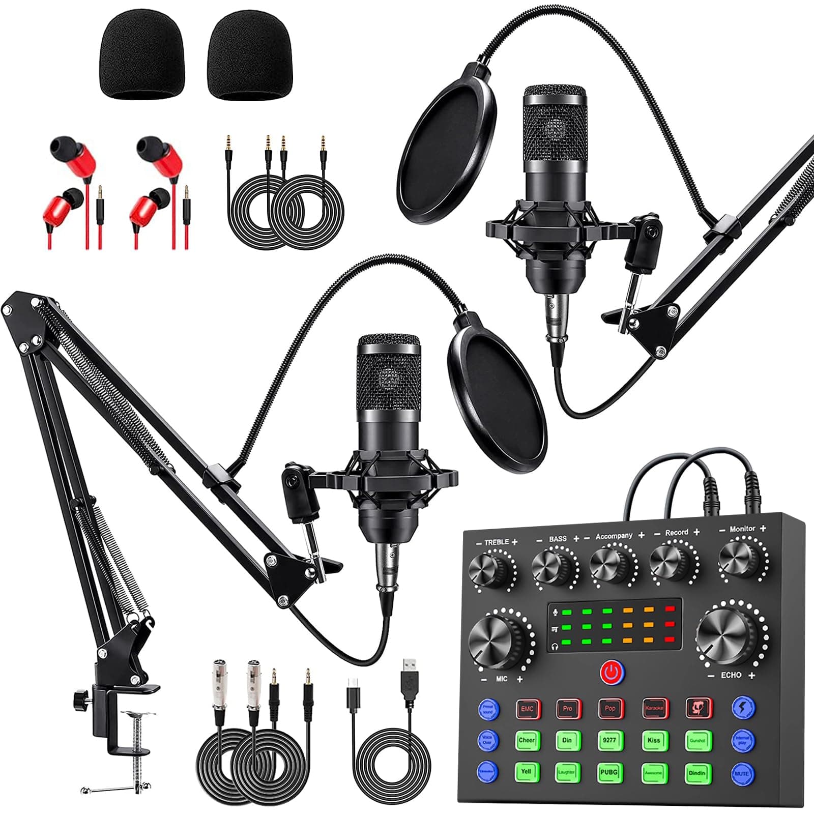Podcast Equipment Bundle for 2, V8s Voice Changer with BM-800 Podcast Microphone Bundle - Studio Condenser Microphone Perfect for Podcasting, Recording, Singing, Streaming and Gaming