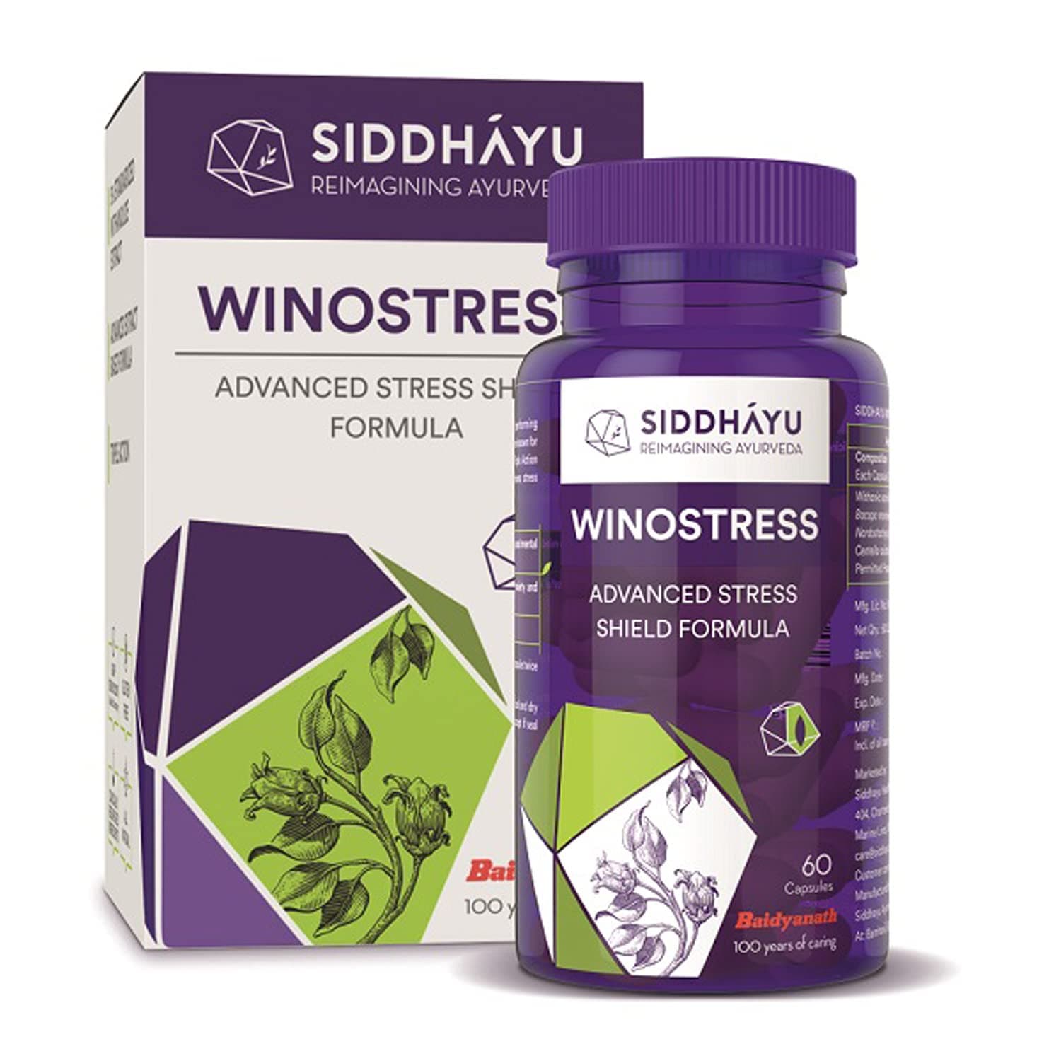 Siddhayu Winostress | Herbal Stress Shield Tablets - Stress & Anxiety Relief | 60 Capsules X 1