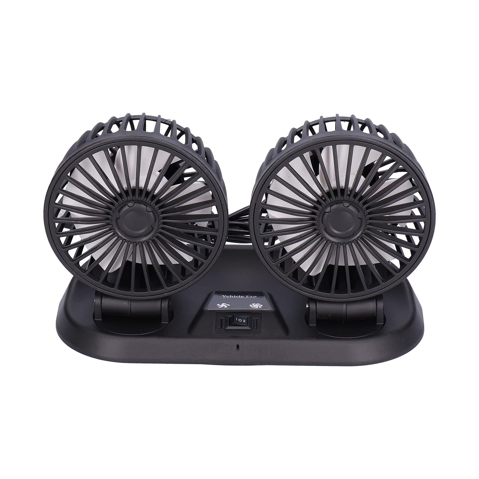 360 Degree Rotatable Car Fan, 5V DC Electric 2 Speed Dual Head Fans, Quiet Strong Dashboard Cooling Air Circulator Fan for Sedan SUV RV Boat Auto Vehicles Golf or Home