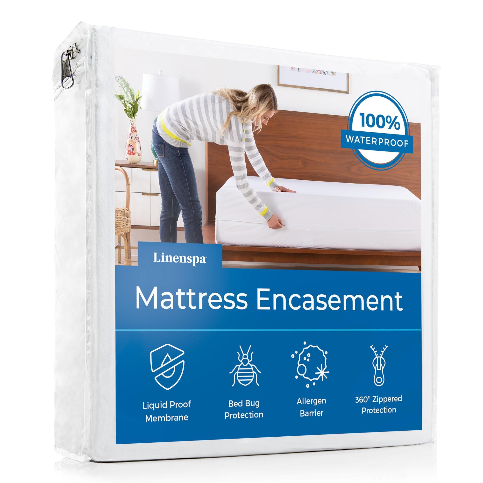 Zippered Mattress Encasement – Twin Size Waterproof Mattress Protector – Quiet Cover & Complete protection – Dorm Room Essentials, White