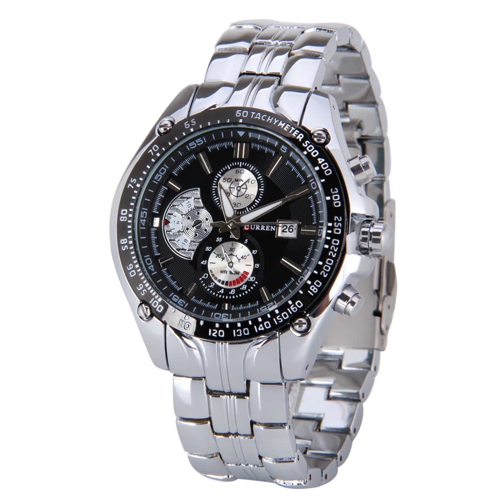 Curren Silver Black Quartz Movt Boys Mens Watch Stainless Steel Band Date Stylish Wrist Watch
