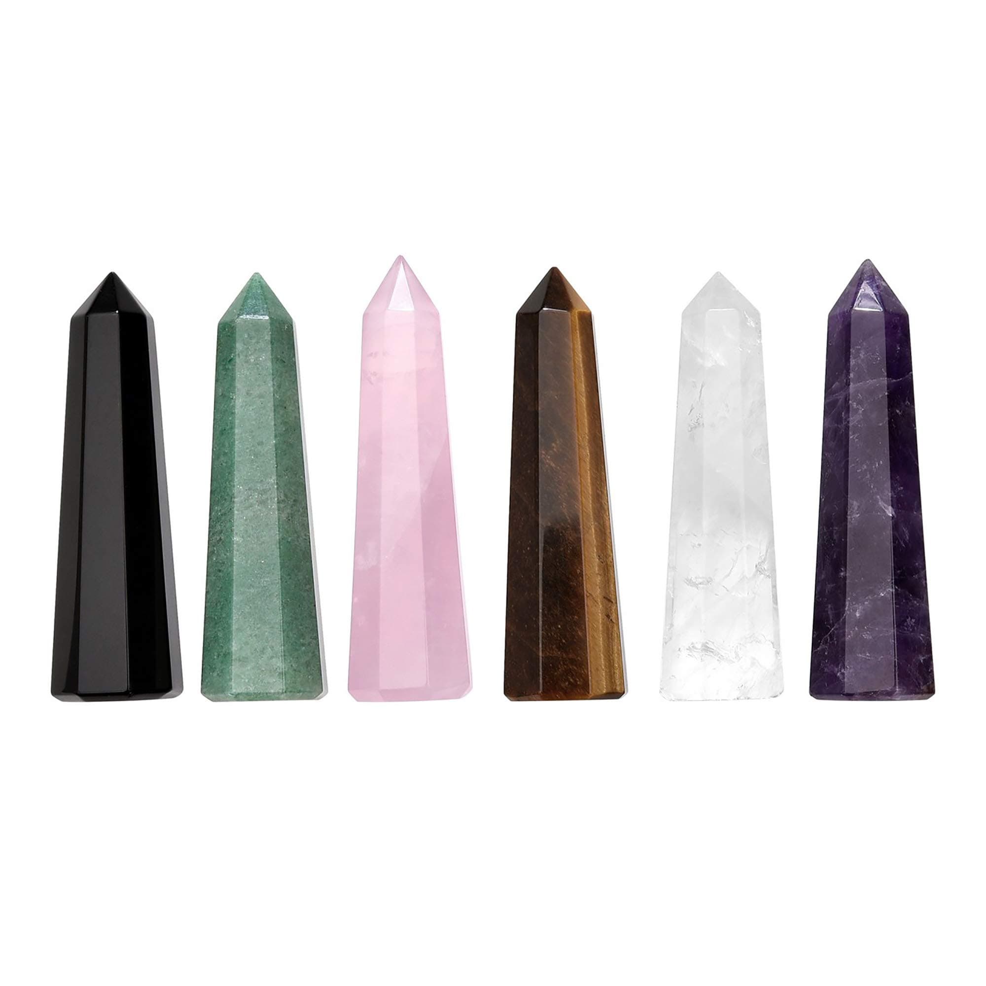 CrystalTears6pcs Healing Crystals Wand Set Natural Amethyst Rose Quartz Clear Quartz Tiger Eye Green Aventurine Black Obsidian Reiki Healing Crystal Stones Kit for Meditation Yoga Crystal Therapy