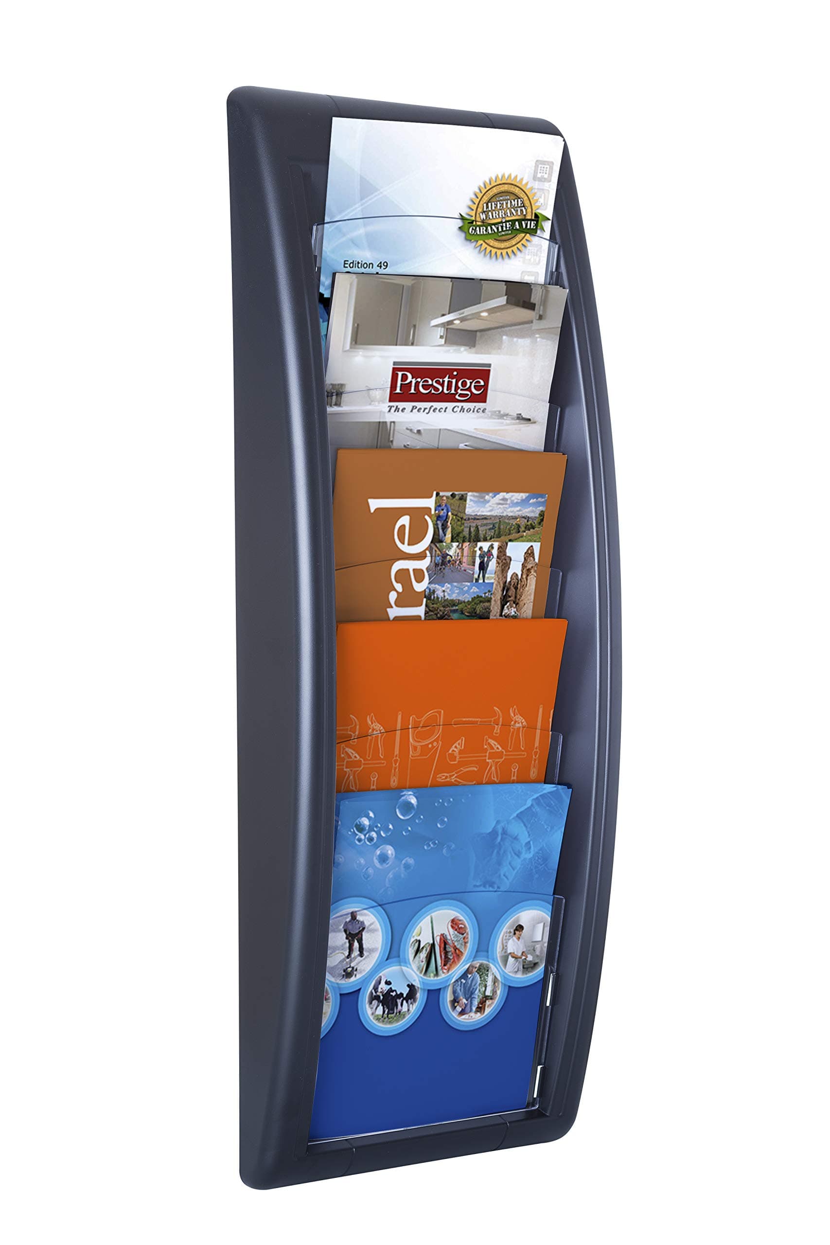 Fast Paper Quick Fit Literature Holder Wall-mount 5 x A5 Pockets W228xD95xH650mm Black Ref 4063.01