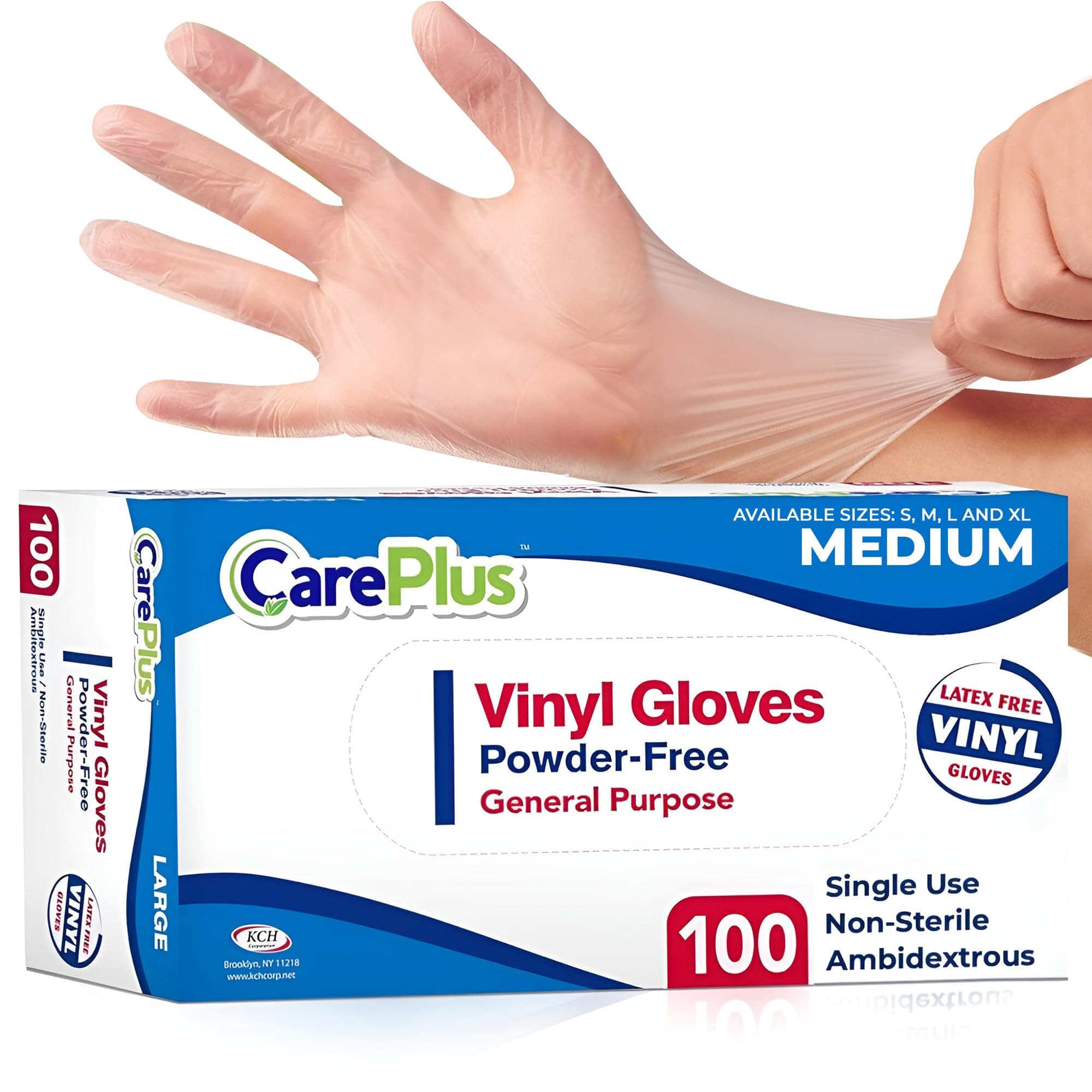 CARE PLUS Latex-Free Vinyl Gloves Clear Medium Size 100 Count | Heavy Duty, Non-Sterile, Powder-Free, Rubber | Food Prep, Kitchen & Cleaning Gloves, Ideal for Professional Use