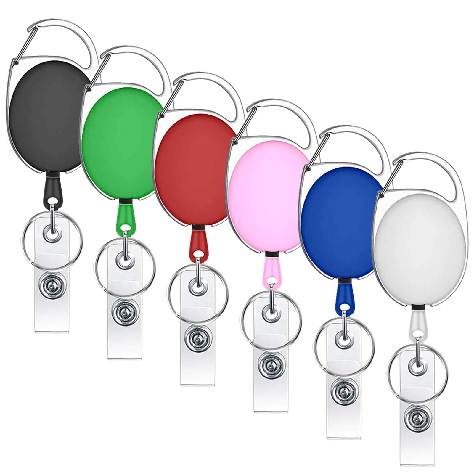 YTBUBOR6 Pack Carabiner Retractable Badge Holder Reel Clips Lanyard Extender for Key Ring and ID Cards Assorted Colors