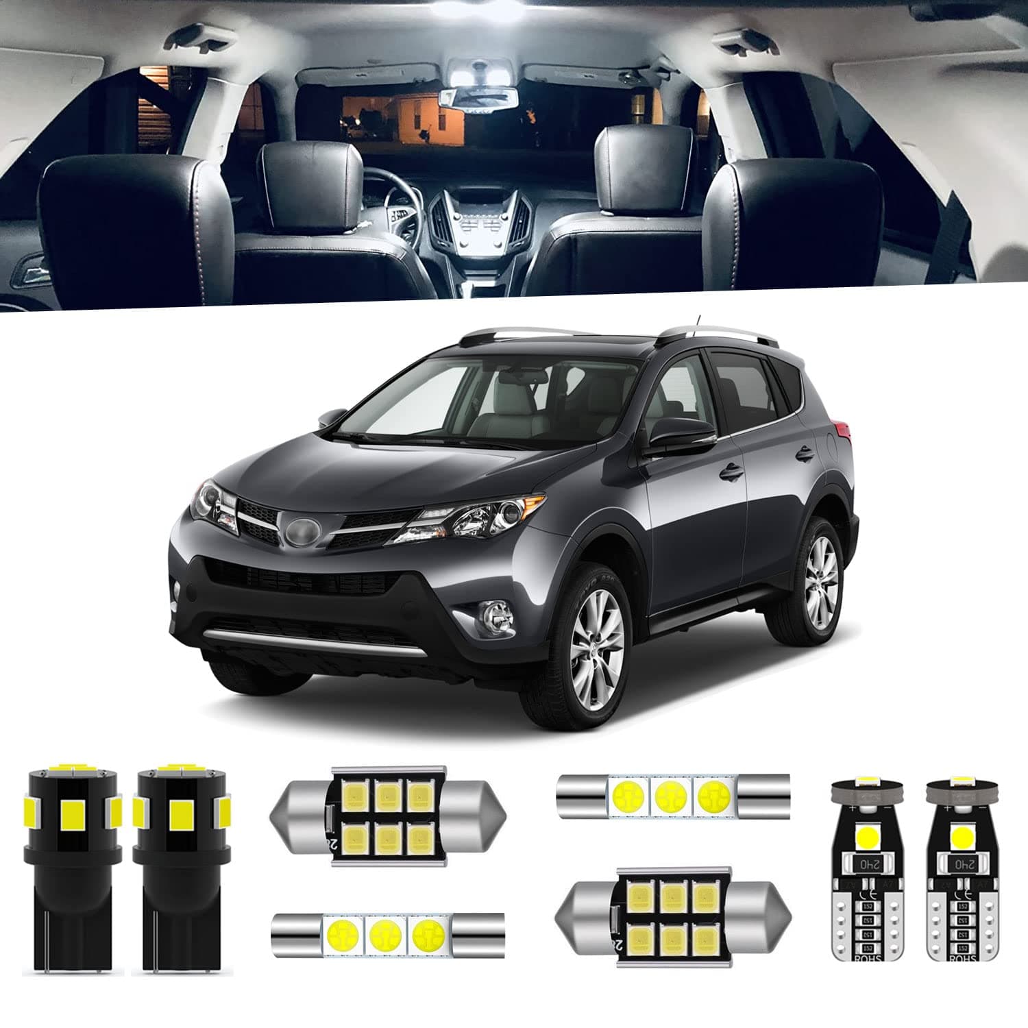 ENDPAGE 8-Pieces RAV4 LED Interior Light Kit for Toyota RAV4 2006 2007 2008 2009 2010 2011 2012 2013 2014 2015 White 6000K Interior LED Lighting Package + License Plate Lights, Install Tool