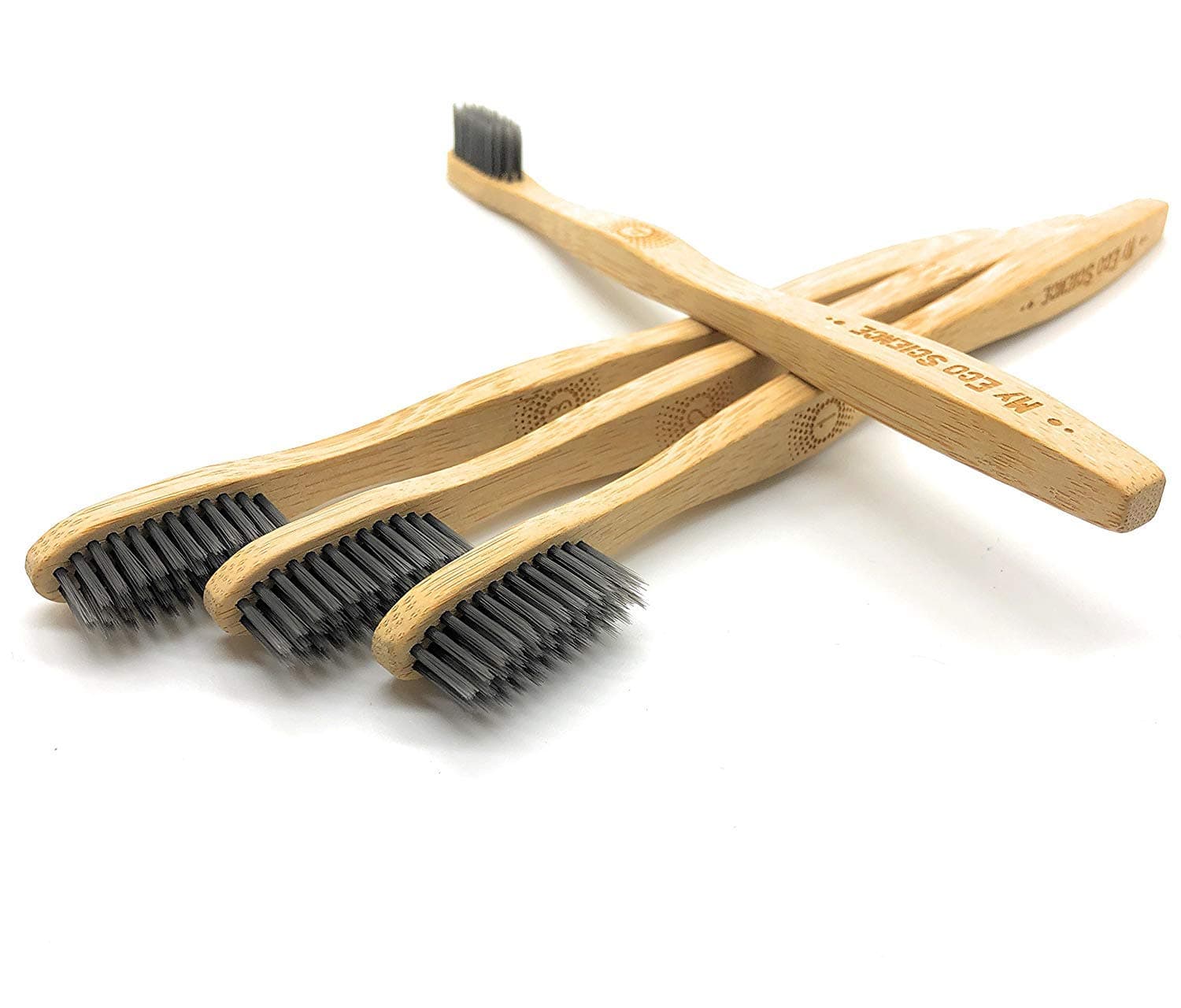 Natural Bamboo Charcoal Toothbrush - Ultra Soft bristles - Set of 4-100% Organic biodegradable handle - BPA free - Individually numbered