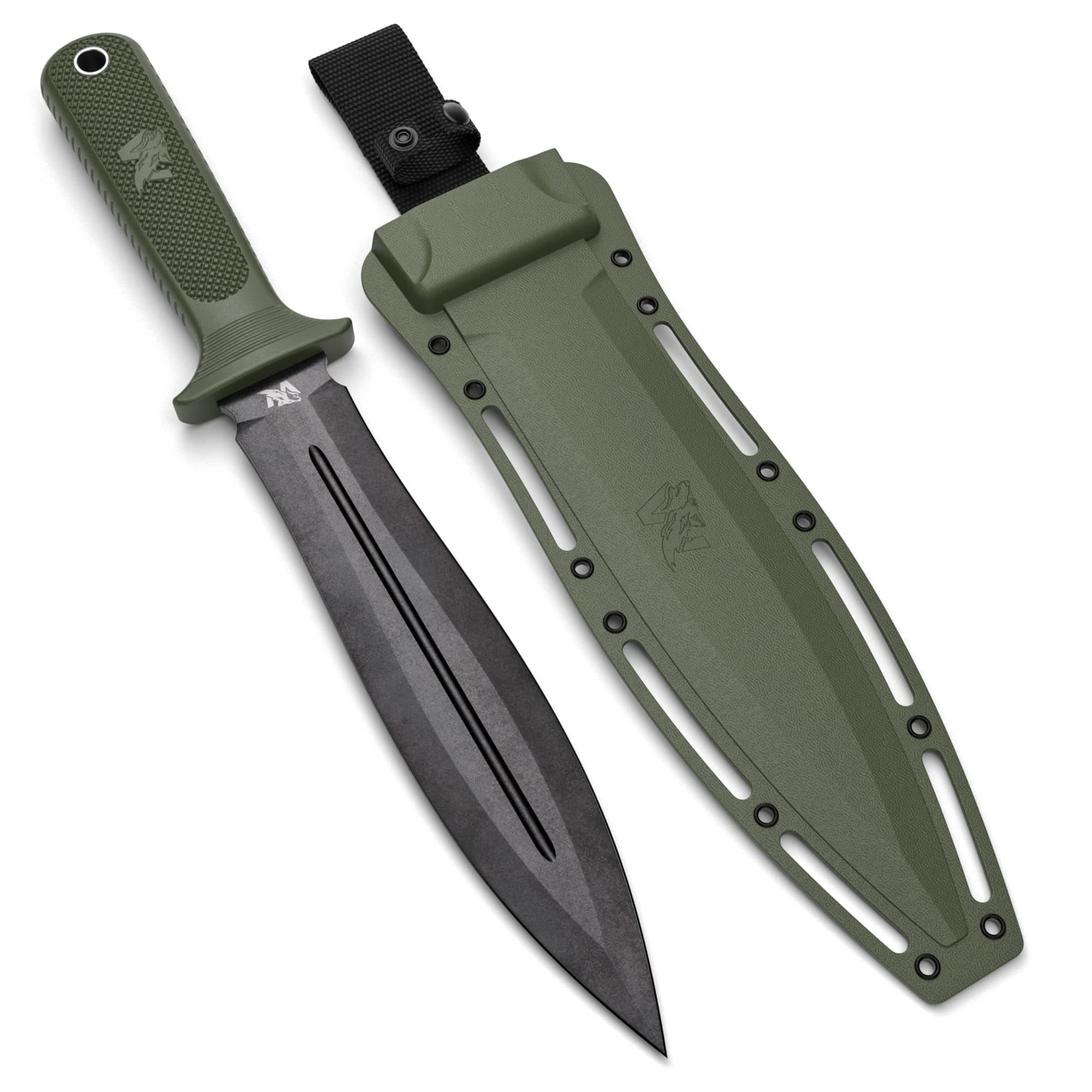 ODENWOLF W-SowCatcher Fixed Blade Knife with Sheath - Large Hunting-Knife made of D2 steel - Big Fixed Blade Double Edge Knives with TPE Handle