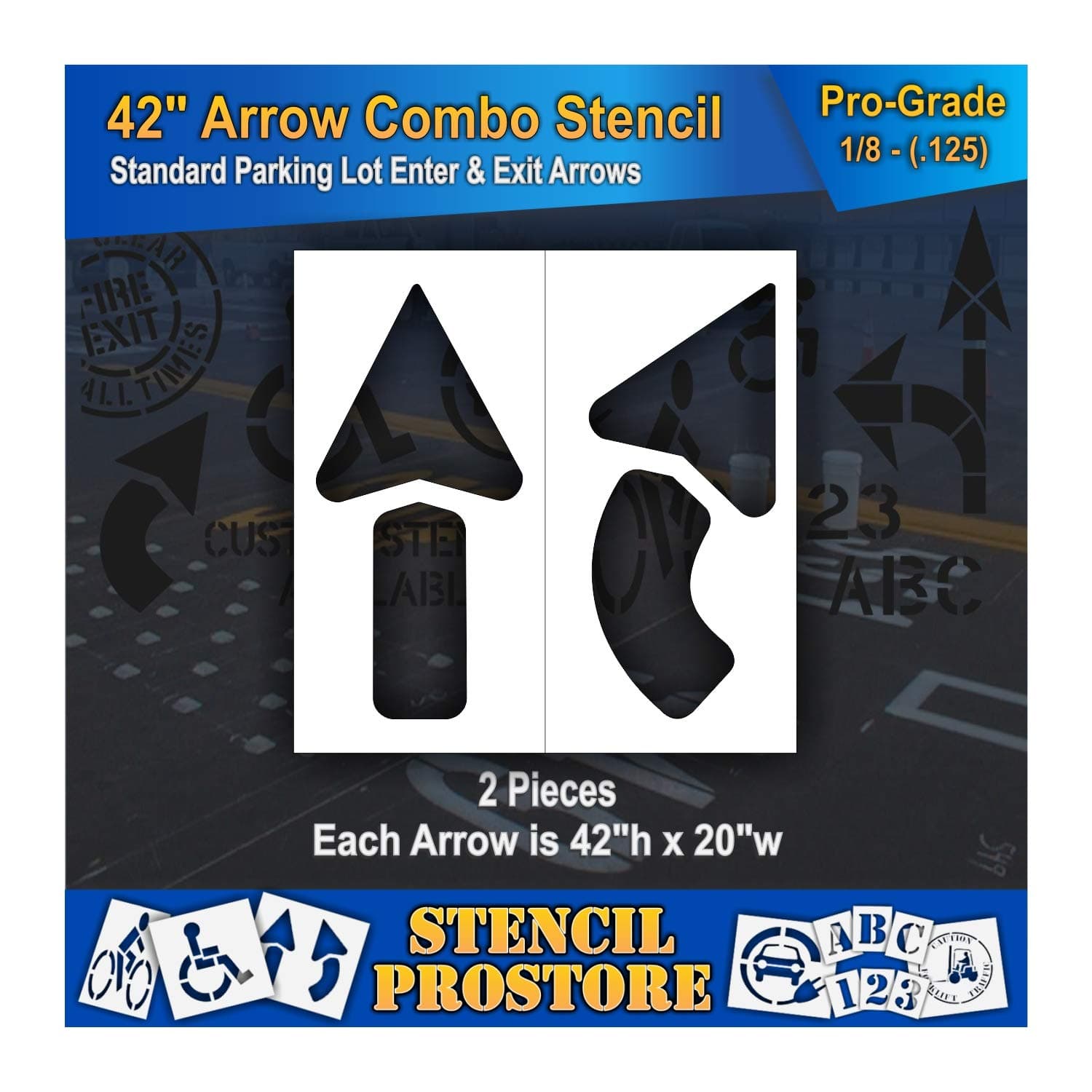 Pavement Stencils - 42 inch - Straight & Turn Combo Arrow KIT - (2 Piece) - 42" x 20" x 1/8" (128 mil) - Pro-Grade