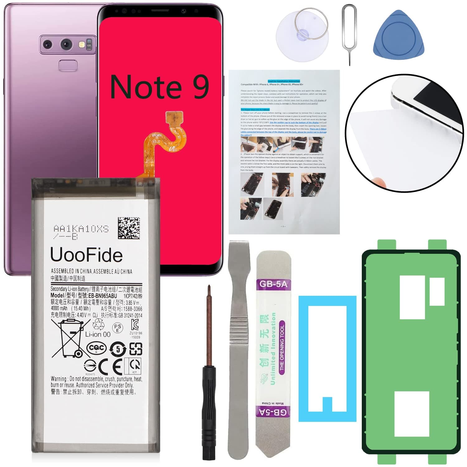 Battery for Galaxy Note 9 Replacement, Compatible with Samsung Galaxy Note 9 SM-N960 All Carriers EB-BN965ABU with Professional Repair Tools Kit