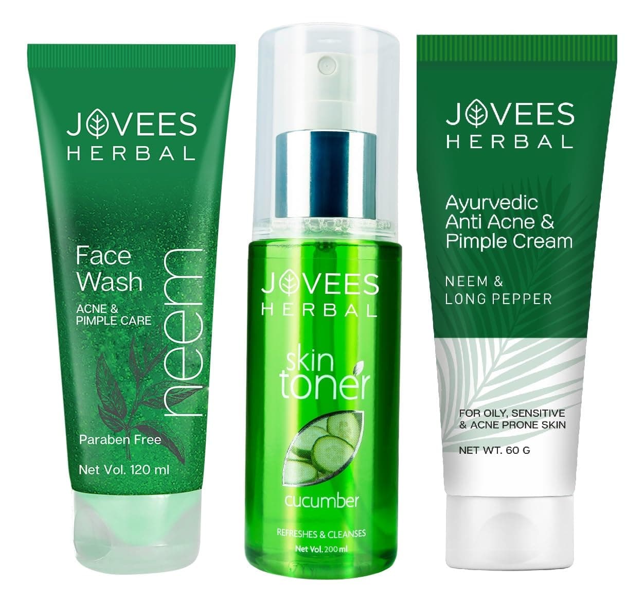 Herbal Acne Prone Skin Routine Neem Face Wash 120ml & Cucumber Toner 200ml and Anti Acne Pimple Cream 60gm (Set of 3)