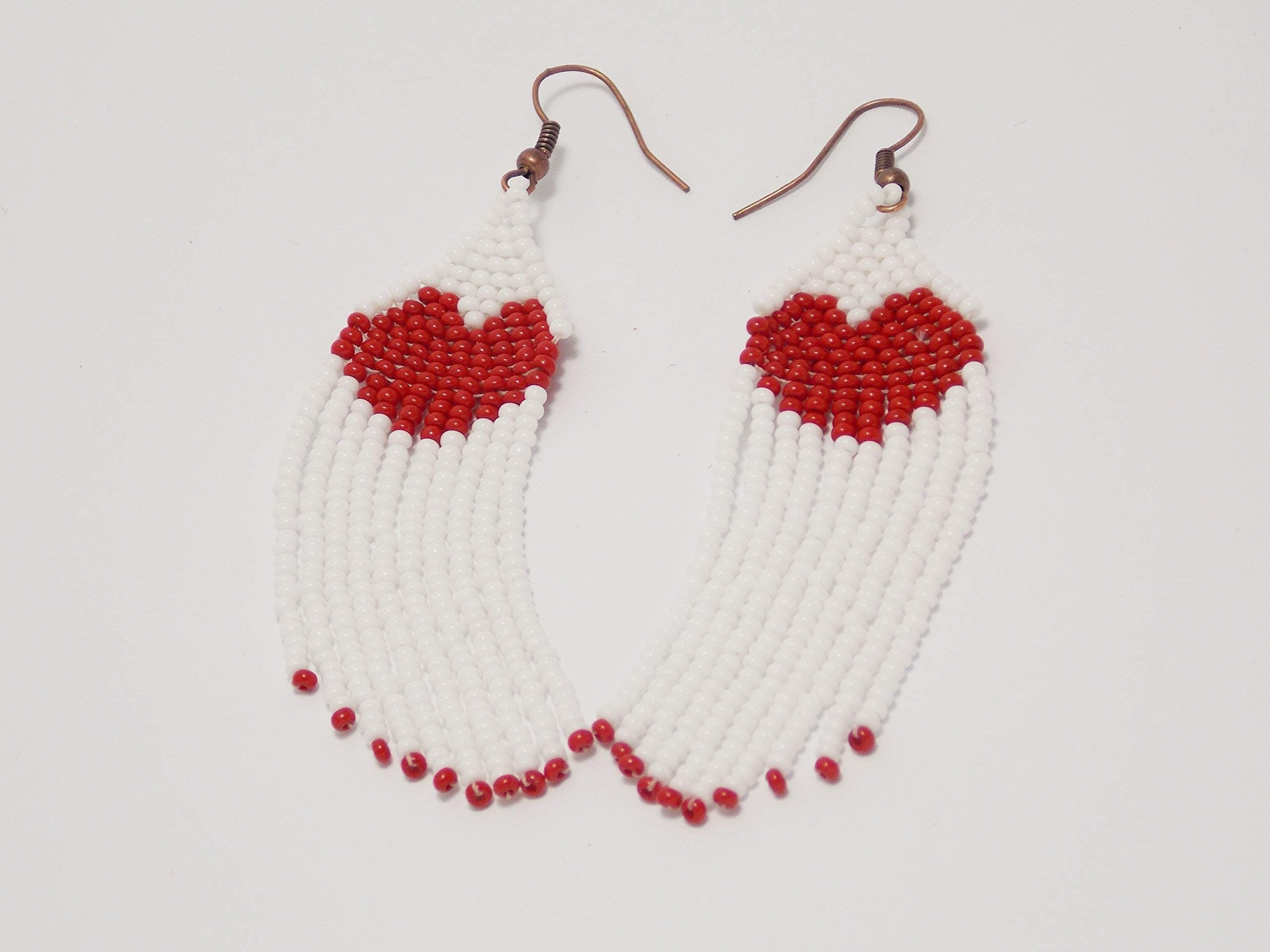 Handmade Valentine gift love jewelry for her tassels earrings red heart romantic dangle white simples