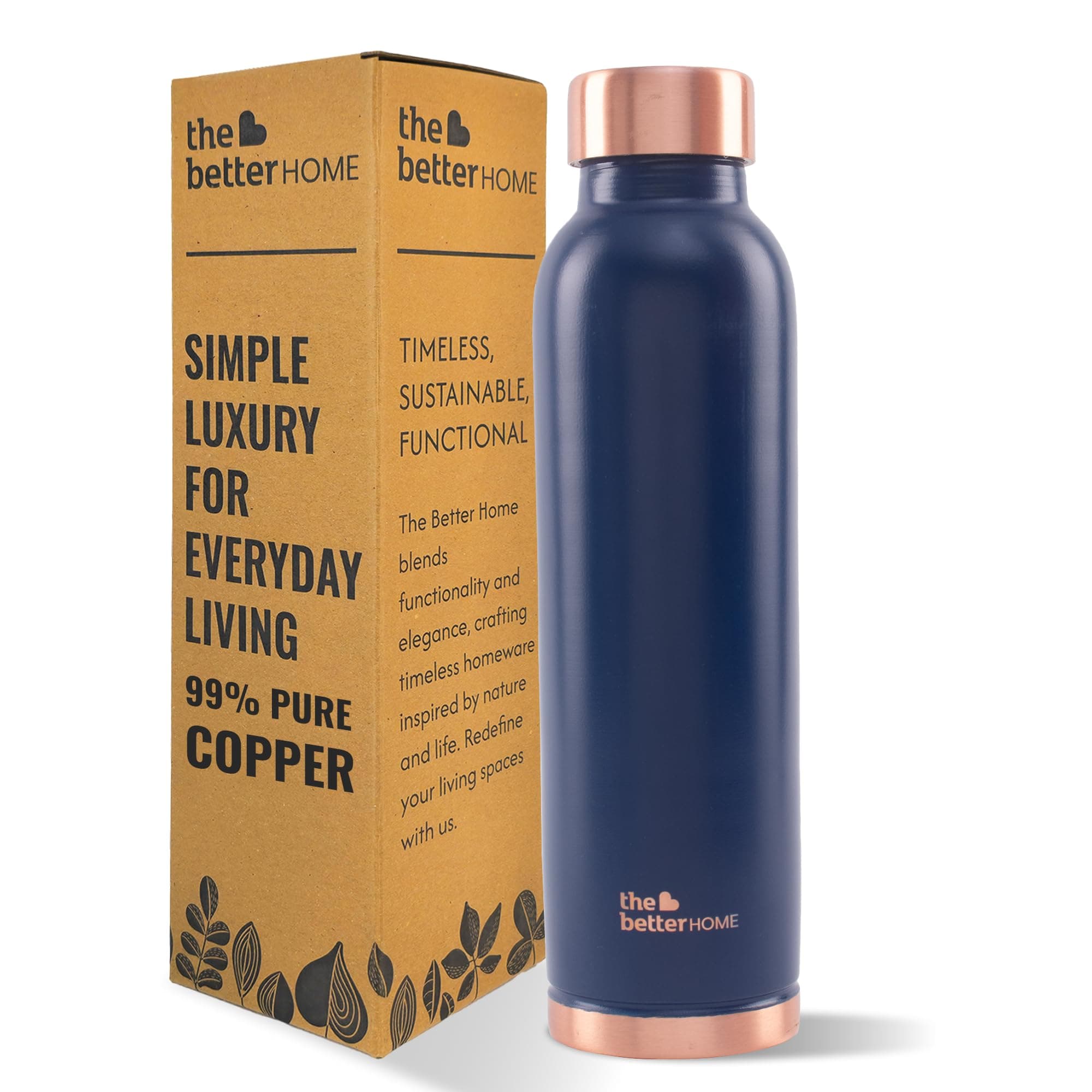 The Better Home Copper Water Bottle 1 Litre | 100% Pure Copper Bottle | BPA Free Water Bottle with Anti Oxidant Properties of Copper (Blue)