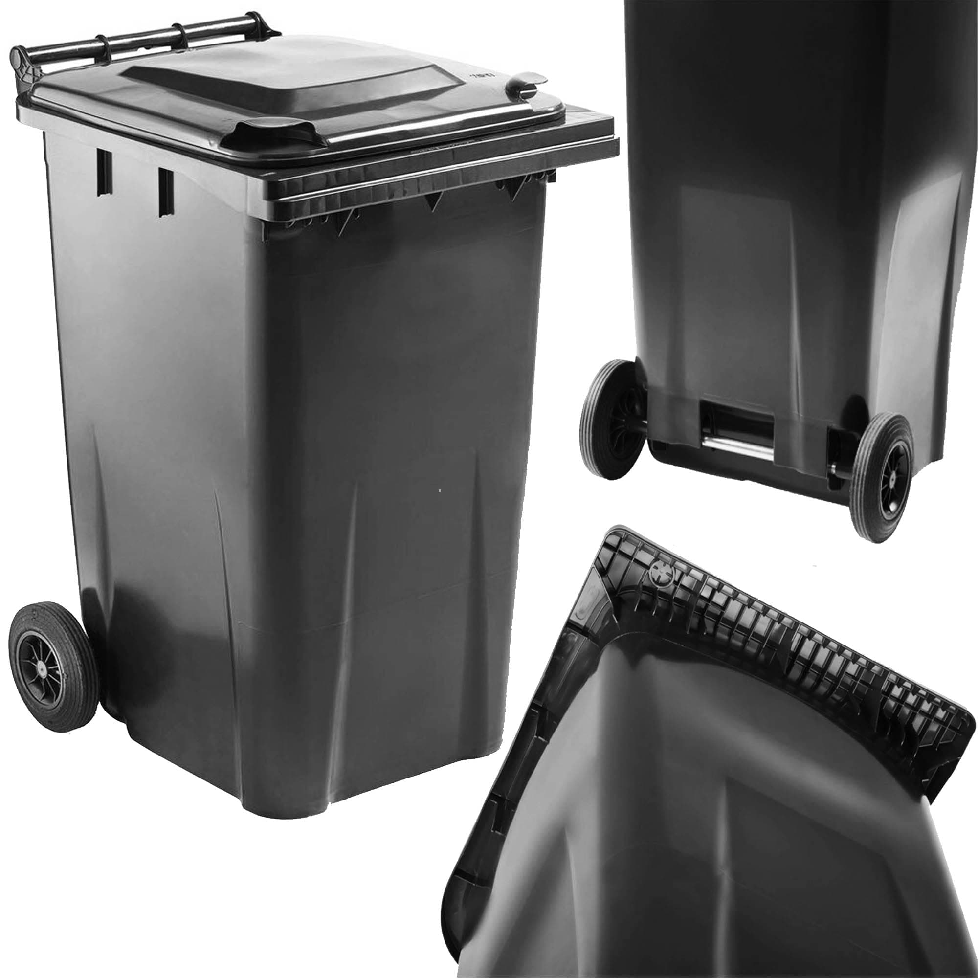 STORM TRADING GROUP 240 Litre Outdoor Wheelie Bin Grey/Black Standard Household Size Bin With Rubber Wheels For Trash and Rubbish