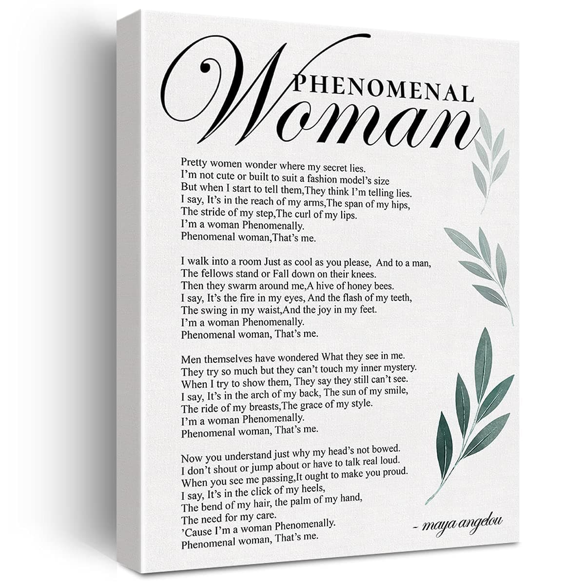 JerLoe Inspirational Canvas Wall Art Motivational Phenomenal Woman Maya Angelou Poem Canvas Print Positive Feminist Canvas Painting Office Home Wall Decor Framed Gift 12x15 Inch
