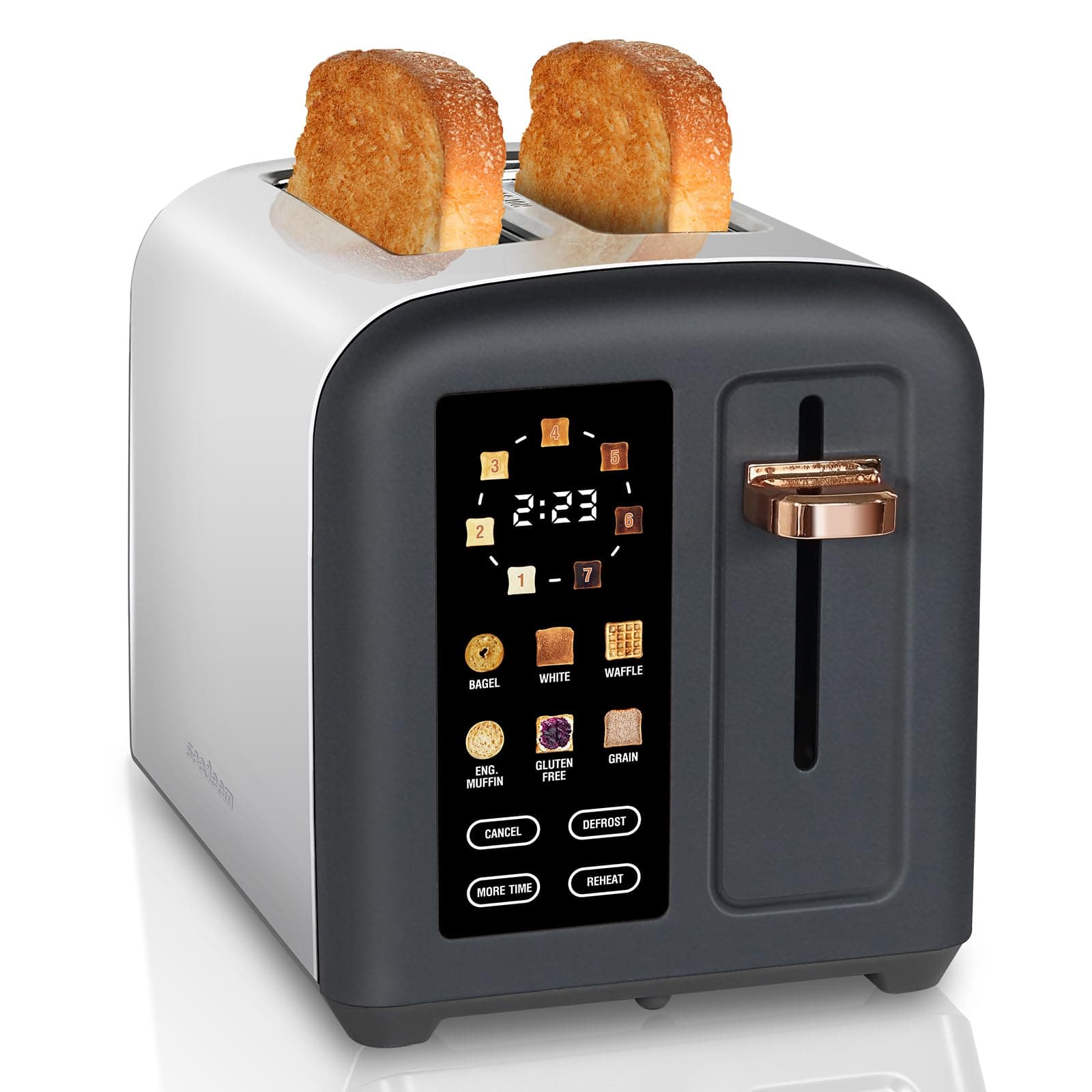 SEEDEEM Toaster 2 Slice, Full Touch Control Stainless Toaster, LCD Display, 50% Faster Heating Speed, 6 Bread Type, 7 Shade Setting, 1.5''Wide Slots, Removable Crumb Tray, 1350W, Dark Chocolate