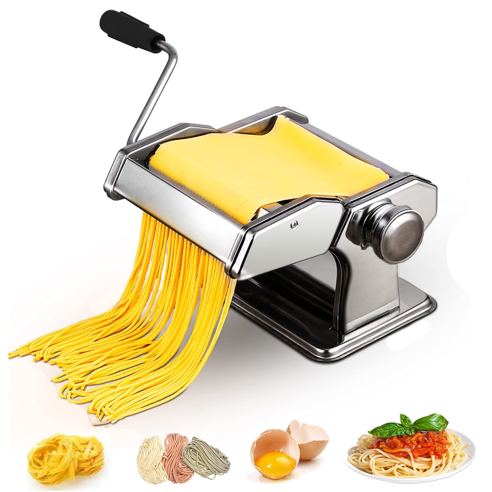OppsDecor Pasta Maker Machine, 150 Roller Pasta Maker, 2 in 1 Roller Pasta Cutter with 7 Adjustable Thickness Settings, Fresh Noodles for Home Kitchen