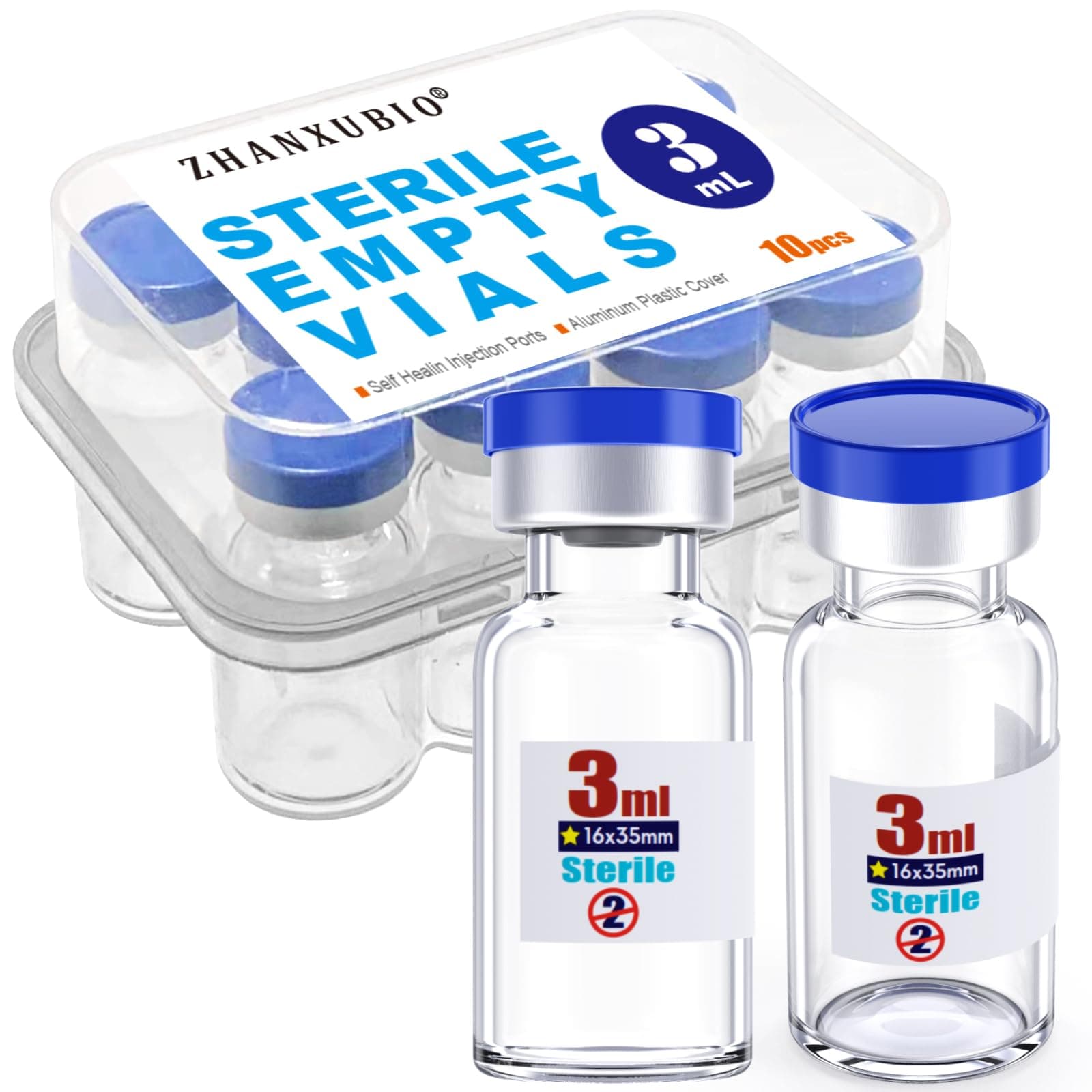 Sterile Empty Vial,Sterile Glass Vials, with Self-Healing Injection Port and Flip Top Cap, Sterile Package 10PCS by ZHANXUBIO (3ml,10)