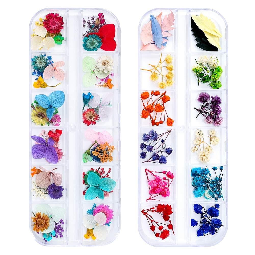 108 Pcs Dried Flowers for Resin Nail Art 62 Colors 3D Dry Flowers for Nails 2 Boxes Small Tiny Dried Flowers for Nail Art Little Pressed Real Natural Flower Nail Art Design Decoration Supplies