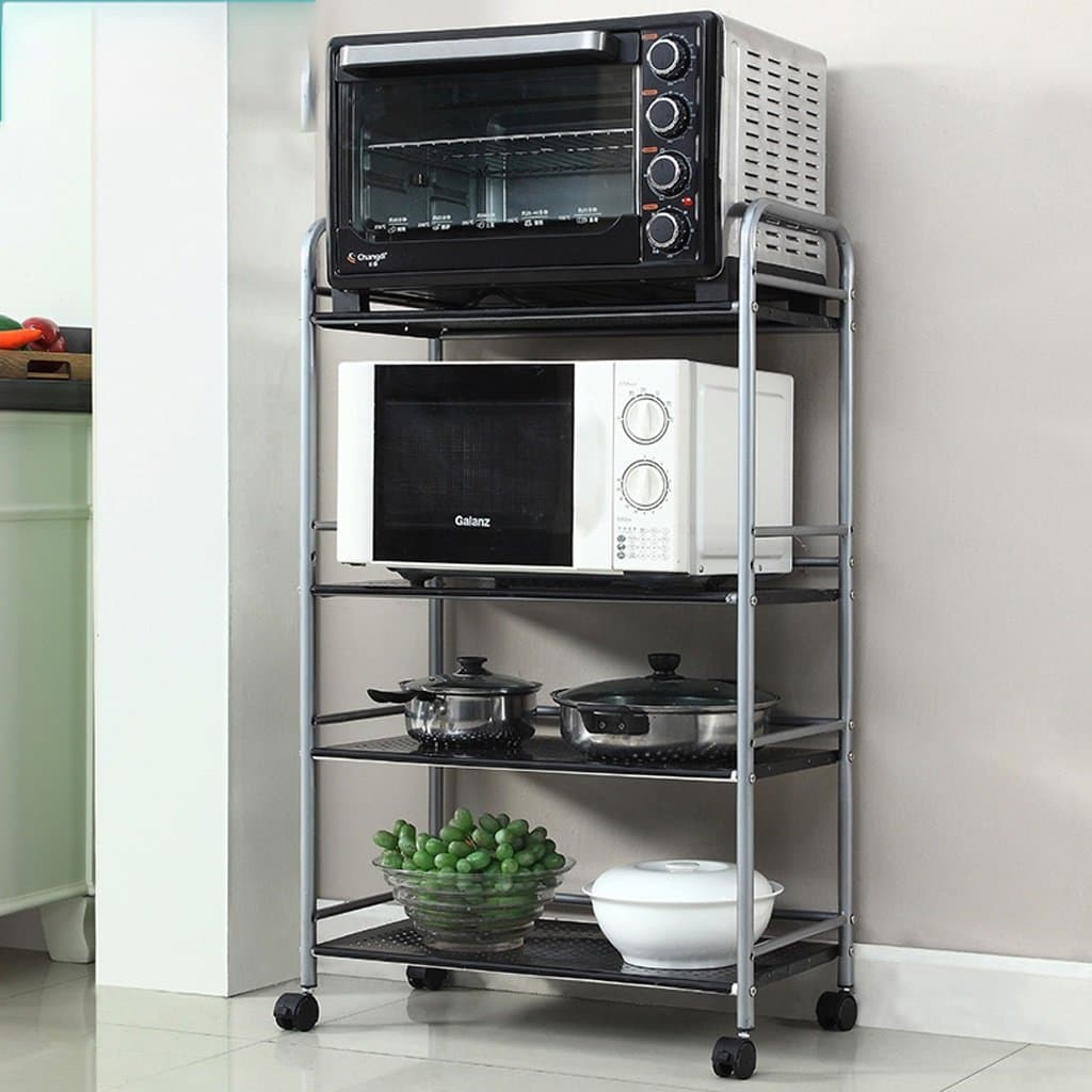 Kitchen furniture Kitchen Shelf Microwave Storage Shelf Four - Storey Strap Wheel Storage Trolley Shelf Kitchen cabinets and cutlery cabinets