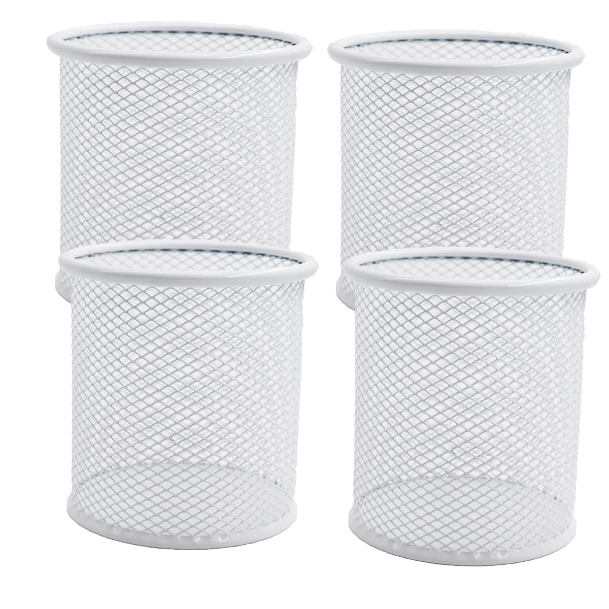 Pen Holder Mesh Pencil Holder Metal Pen Holder Cup Pencil Cup Holder for Desk Office Pen Organizer White, 4 Pack