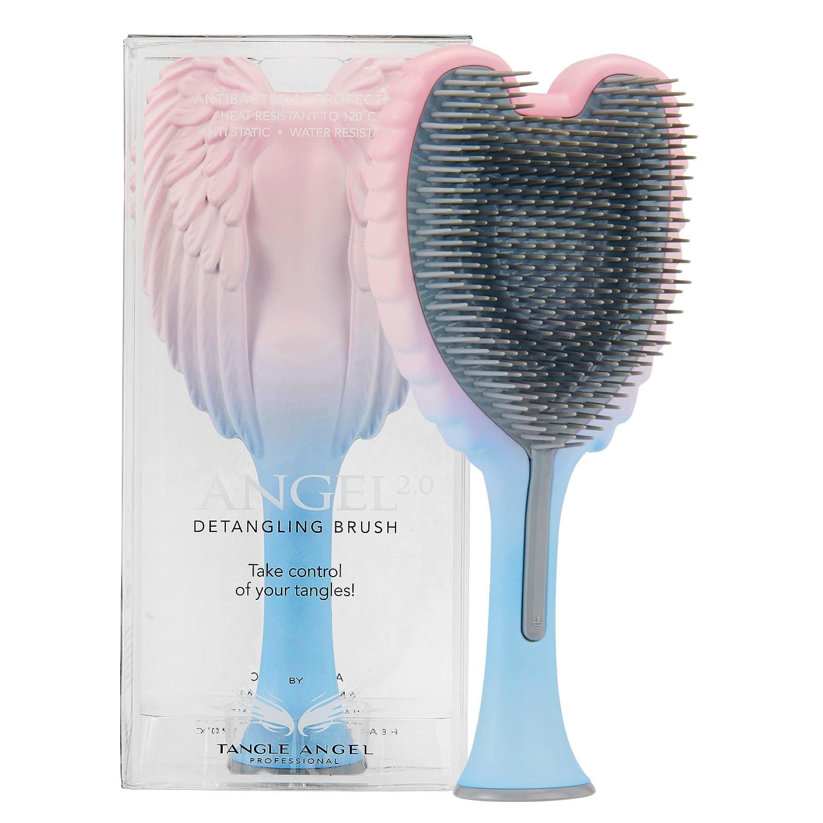 Tangle Angel Hair Extension Brush - Anti Static Soft Bristle Paddle Brush for Straight or Wavy Hair - Wings Shower & Blow Drying Detangler Hairbrushes for Women - Two Tone Pink Blue
