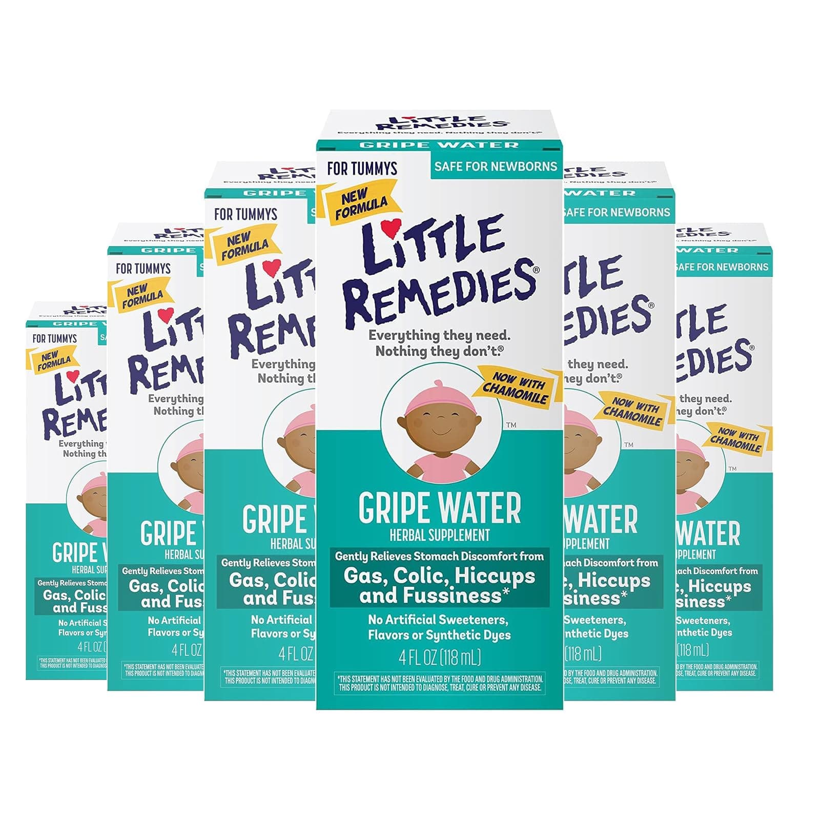 Gripe Water for Babies, With Chamomile, for Baby Gas Relief, No Alcohol or Artificial Dyes, 4 Fl Oz, Pack of 6