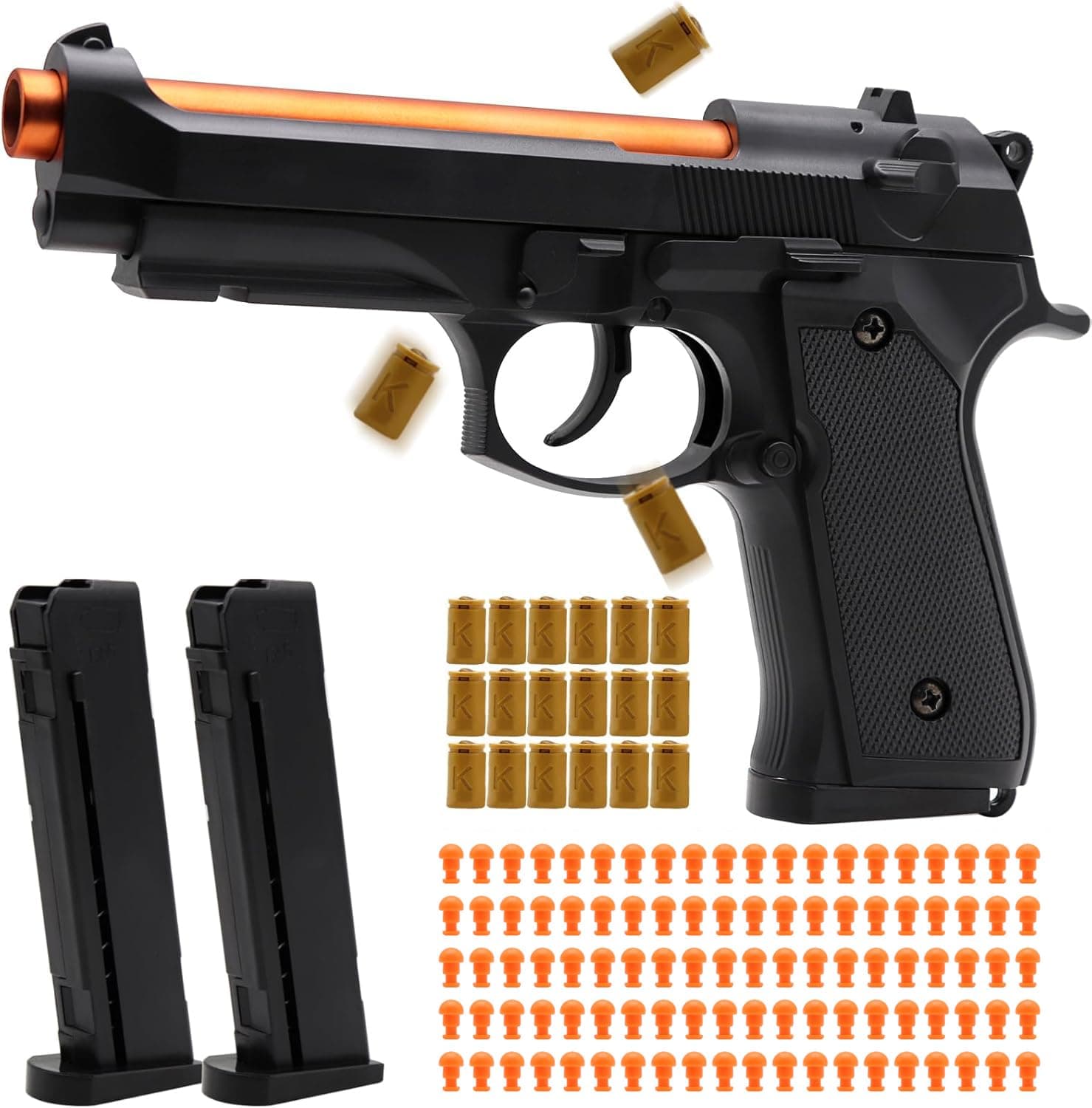 Automatic Shell Ejecting Toy Gun - 26-32FT Range, 2 Modes (Shooting & Fidget) with 2 Magazines, 18 Shells, 100 Foam Bullets - Safe Fun Idea Gifts for Brithday Christmas Halloween
