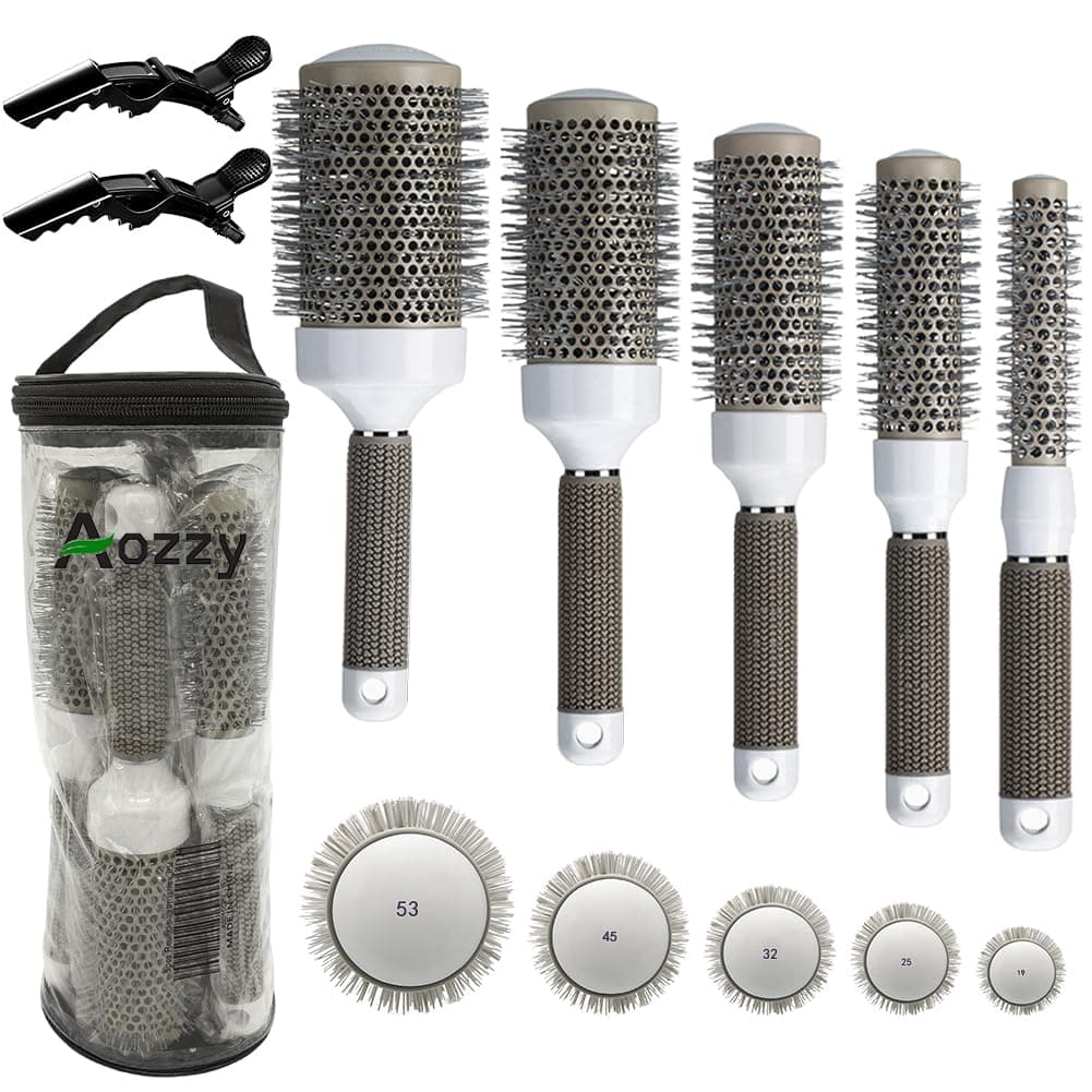 Aozzy Ceramic Ionic Round Comb Barrel Hair Brush Hairdressing Hair Salon Styling Barrel Curling Brush tool set(19mm 25mm 32mm 45mm 53mm)