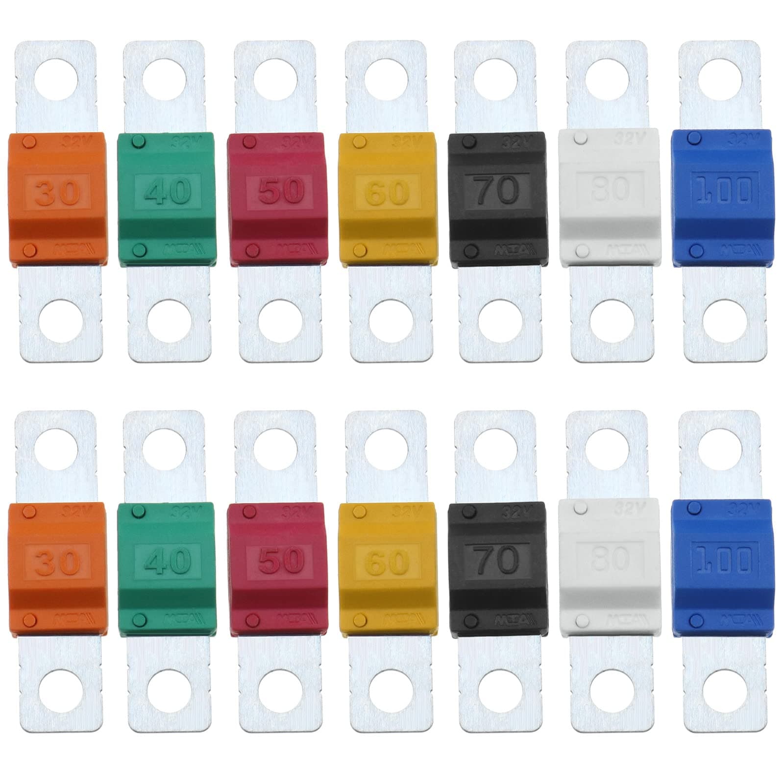 ECSiNG 14PCS Midi Fuses 30/40/50/60/70/80/100Amp 32V Automobile Fuse Bolt-on Fuse for Marine Power System Electric Hybrid Vehicle Automobiles DC Motor Car Audio