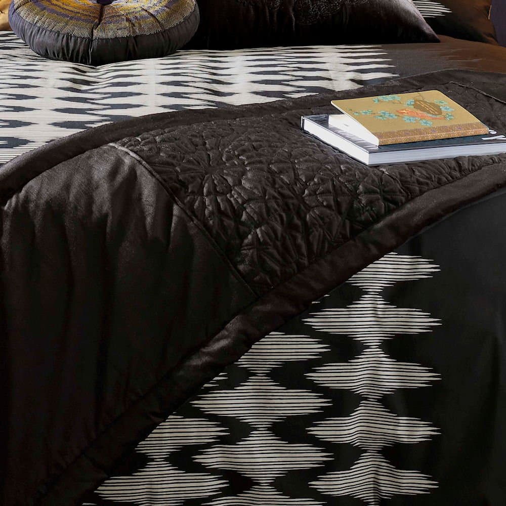 Elizabeth Hurley Cyrus Black / Silver Designer Bed Linen - Tobago Black Embossed Velvet Bed Runner 18" x 88" (45cm x 225cm)