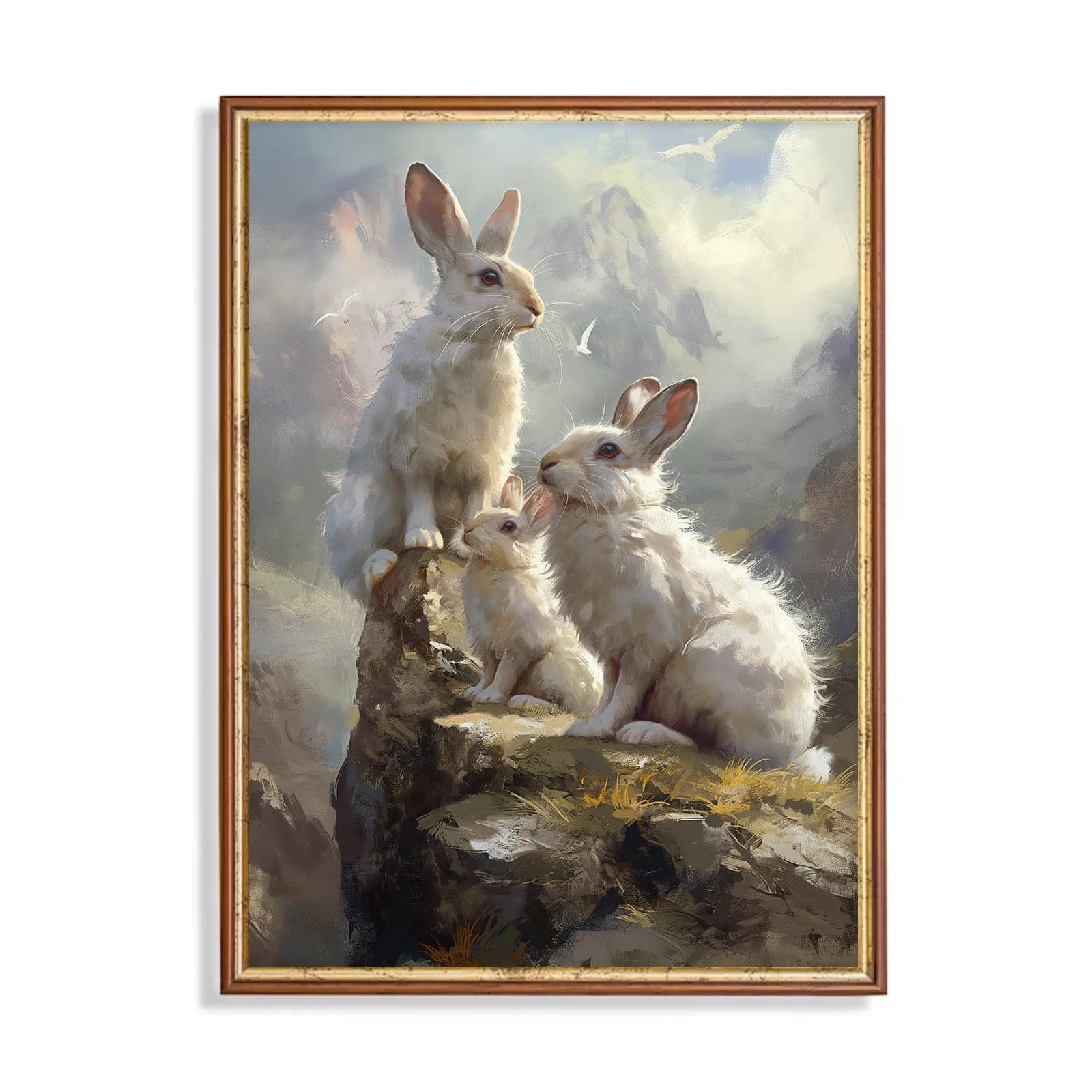 Bunny Rabbit Wall Art Vintage Rabbit Pictures Vintage Bunny Print Three Rabbits Picture Vintage Animal Wall Decor Landscape Animal Wall Art Easter Bunny Art Farmhouse Bunny Picture 16x24inch No Frame