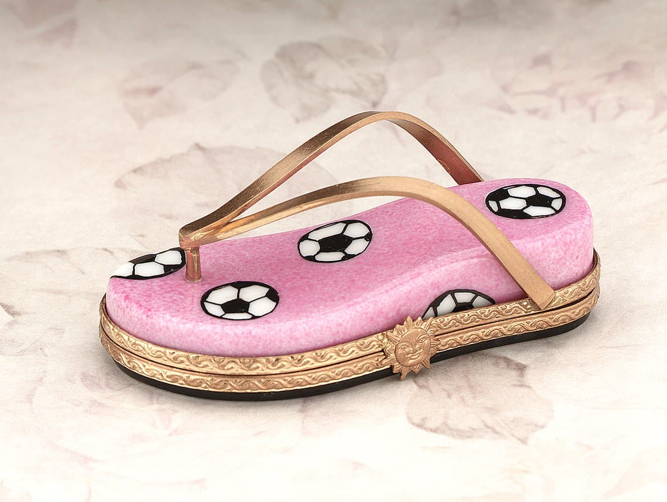 Authentic French Hand Painted Limoges Porcelain Soccer Flip Flop Sandal Box