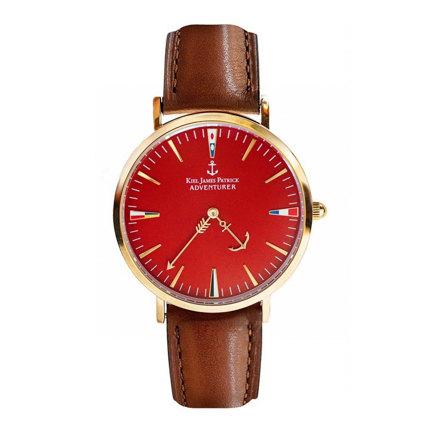 Kiel James Patrick Unisex Analog Quartz Watch with Leather Nylon Bracelet, Uhrenarmband-Farbe:Rot Leder