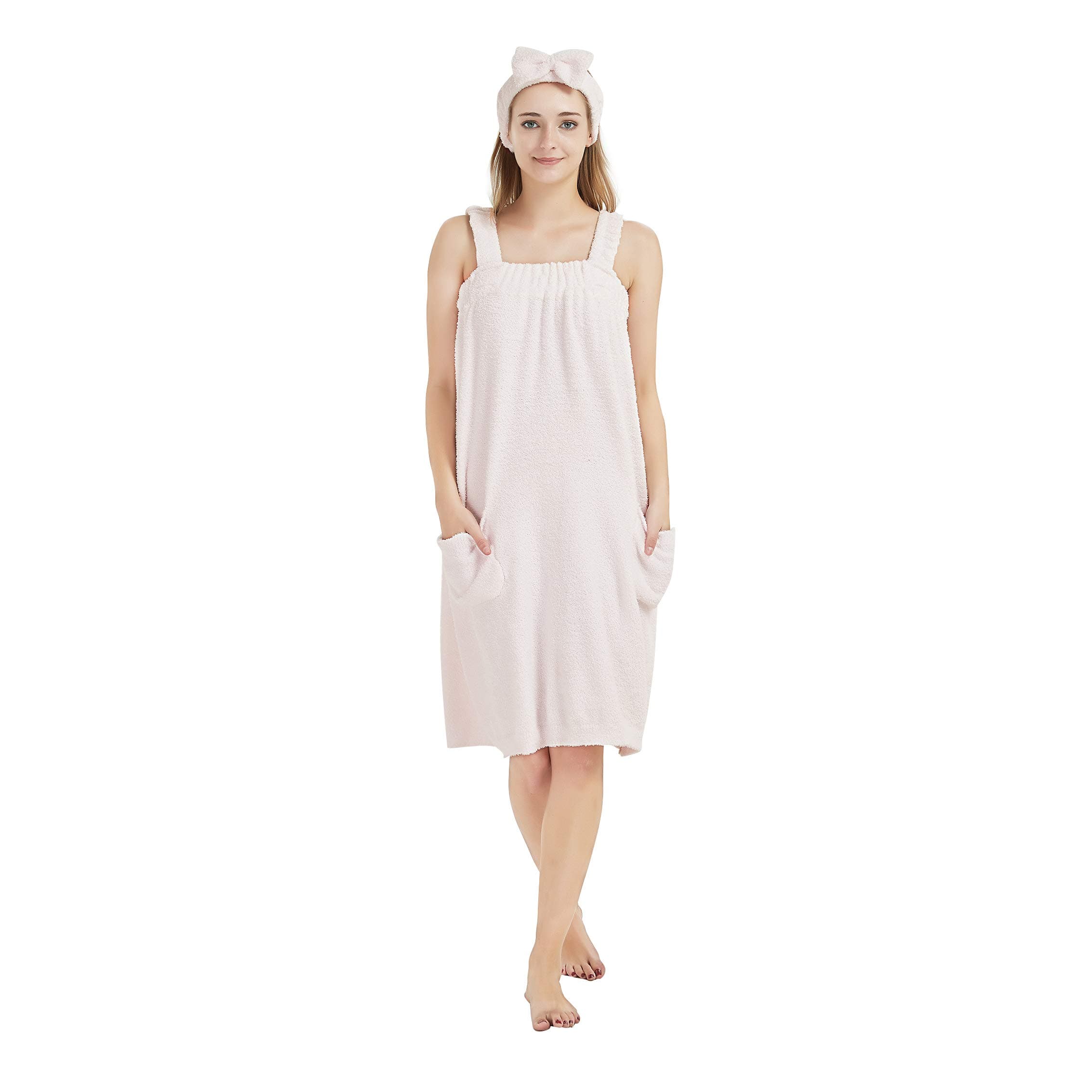 Bathrobe for Women with Straps Plush Pajama Fleece Nightware Snaps Shower Robe for SPA Shower Beach