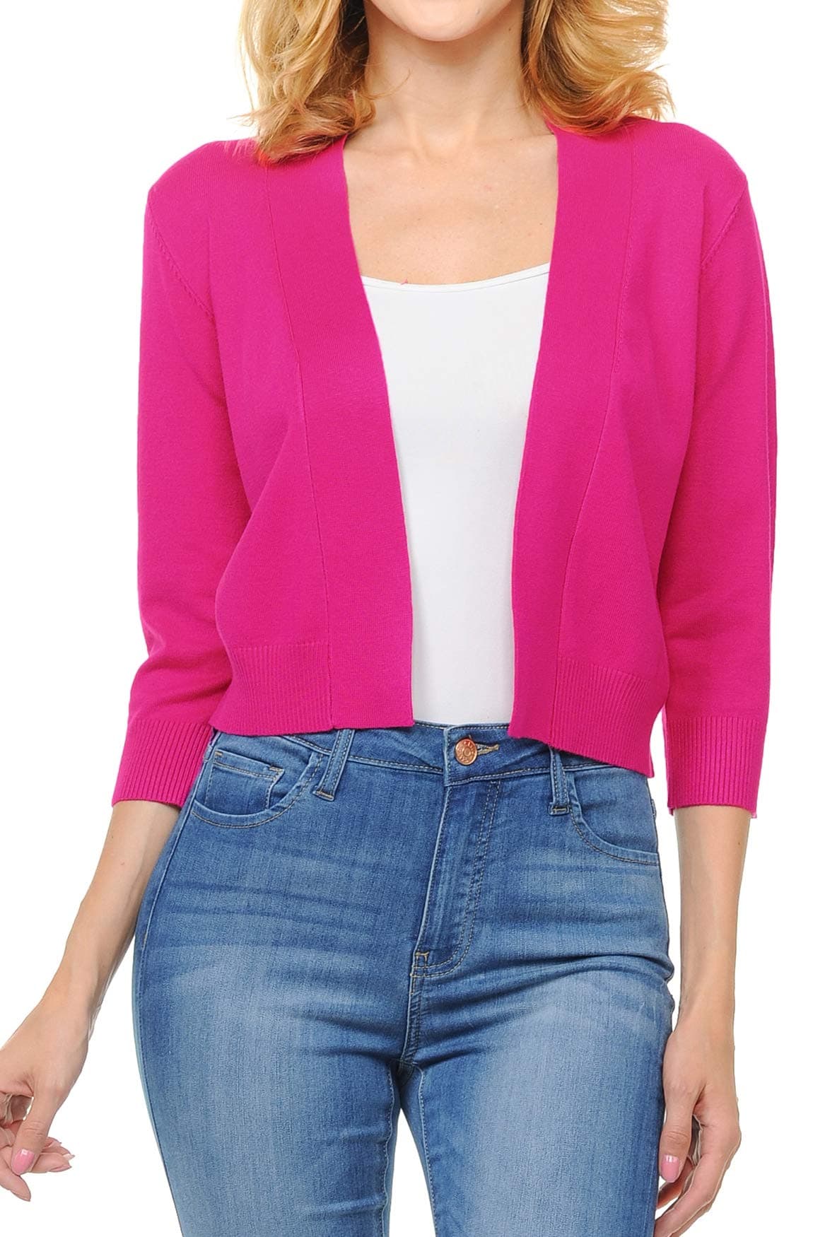 Urban Look Women's Basic 3/4 Sleeve Open Front Light Weight Sweater Cardigan