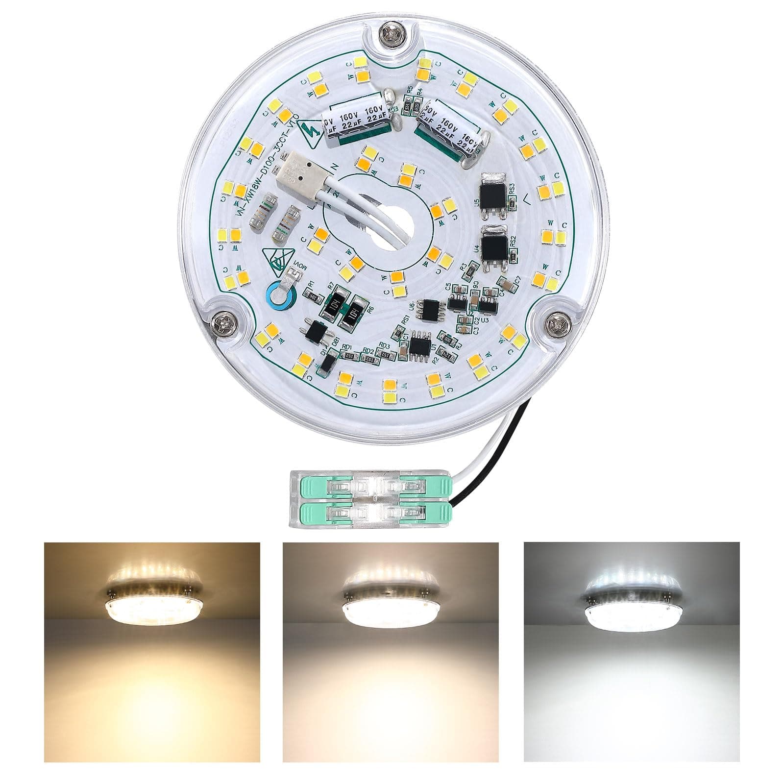 4 Inch LED Ceiling Fan Light Kit, 18W 2200LM 3000K 4500K 6000K Ceiling Fan Light Replacement, Round Ceiling Fan Light Kit Replacement, 120V, CRI90, Dimmable