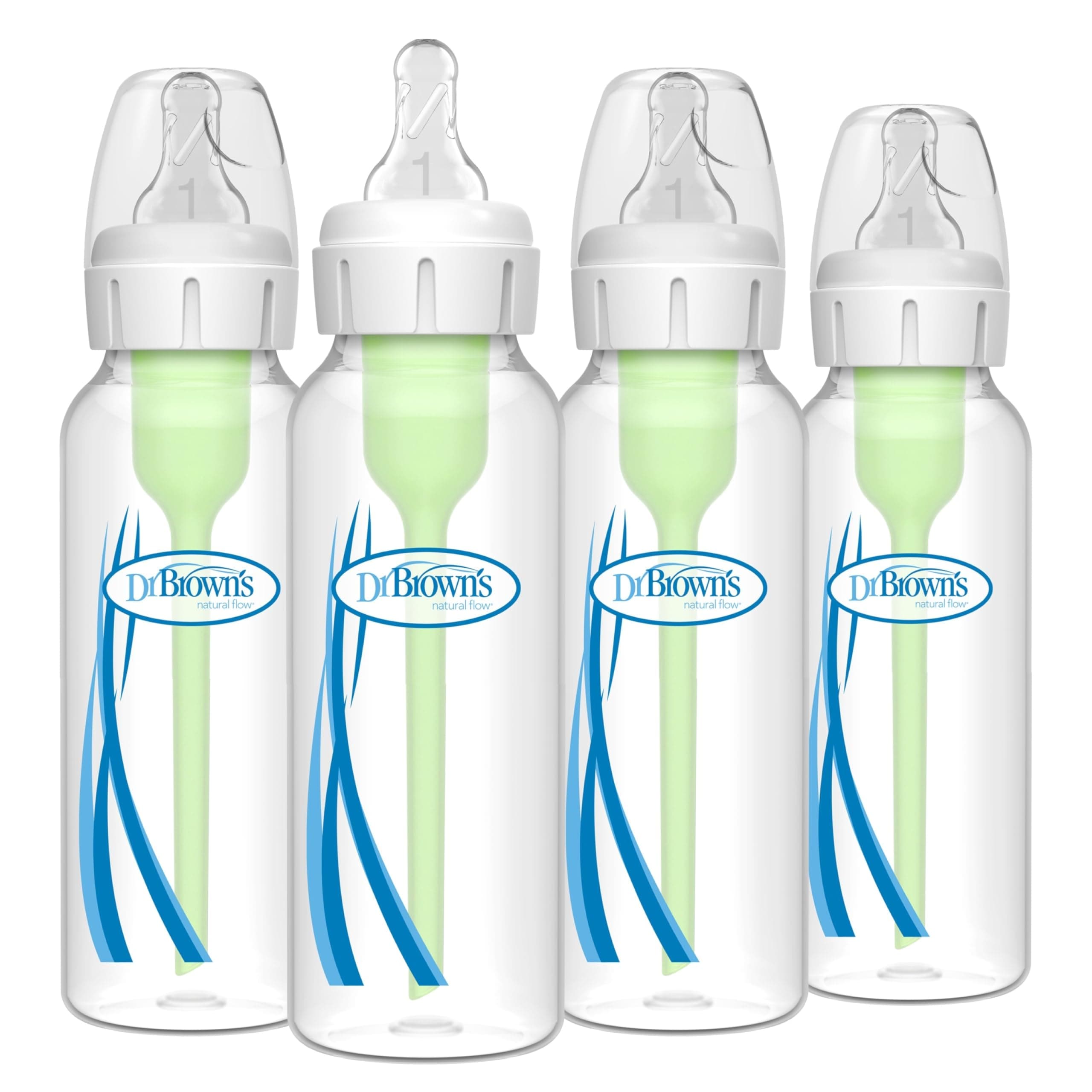 Dr. Brown's Natural Flow® Anti-Colic Options+™ Narrow Baby Bottles 8 oz/250 mL, with Level 1 Slow Flow, 4 Pack, 0m+