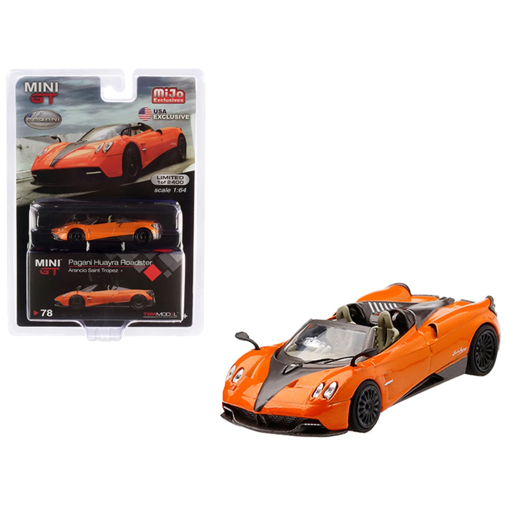 Pagani Huayra Roadster Arancio Saint Tropez/Orange Metallic Limited Edition to 2,400 Pieces 1/64 Diecast Model Car by True Scale Miniatures MGT00078