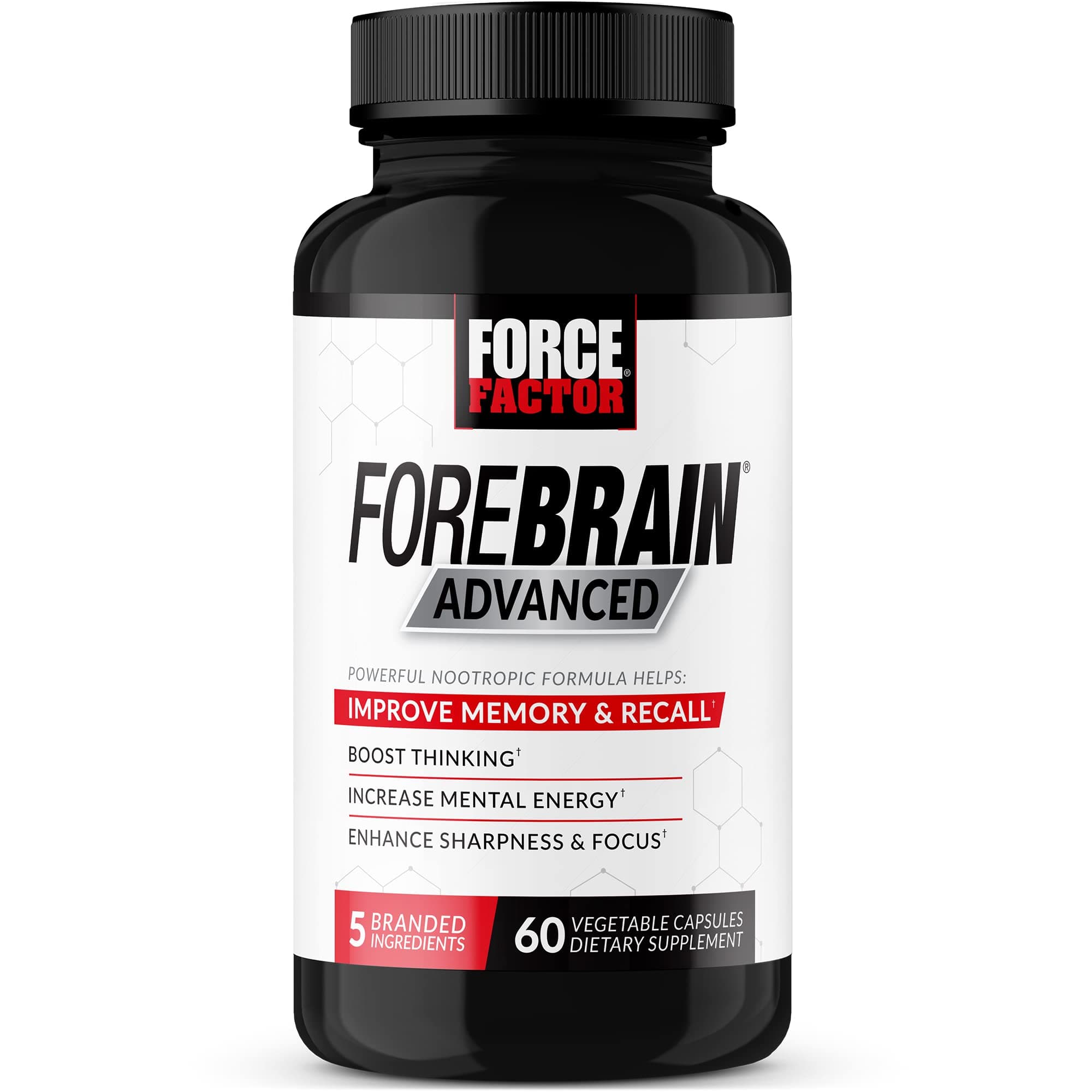 FORCE FACTOR Forebrain Advanced Brain Booster, Brain Supplement for Memory Support, Concentration, Focus, Thinking, and Mental Energy, Made with Powerful Ingredients That Work Fast, 60 Capsules