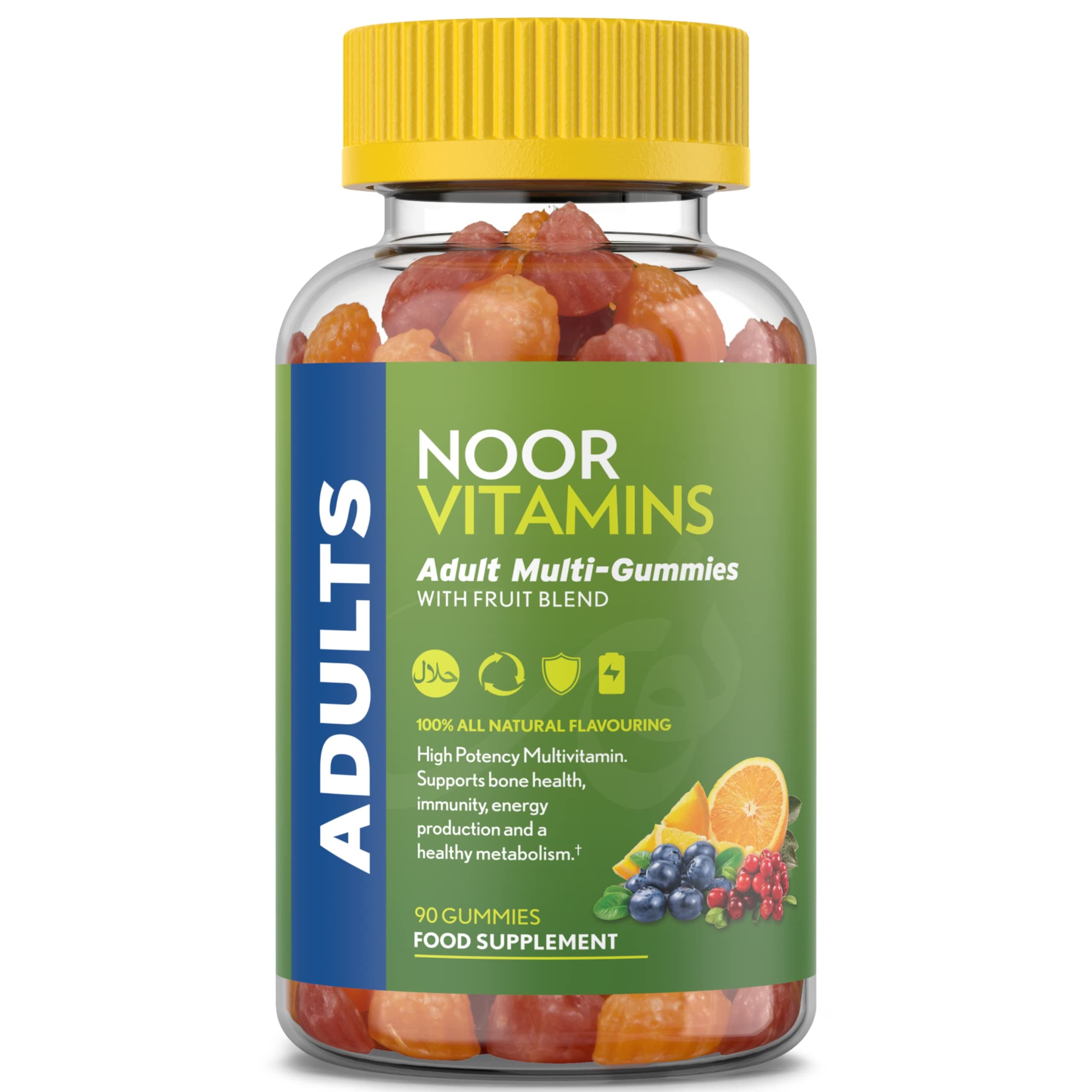 Noor Vitamins Halal Adult Multivitamin Gummy with Organic Fruit Blend for Men and Women; Non-GMO, Gluten Free, Gelatin Free Halal Vitamins - 90 Count