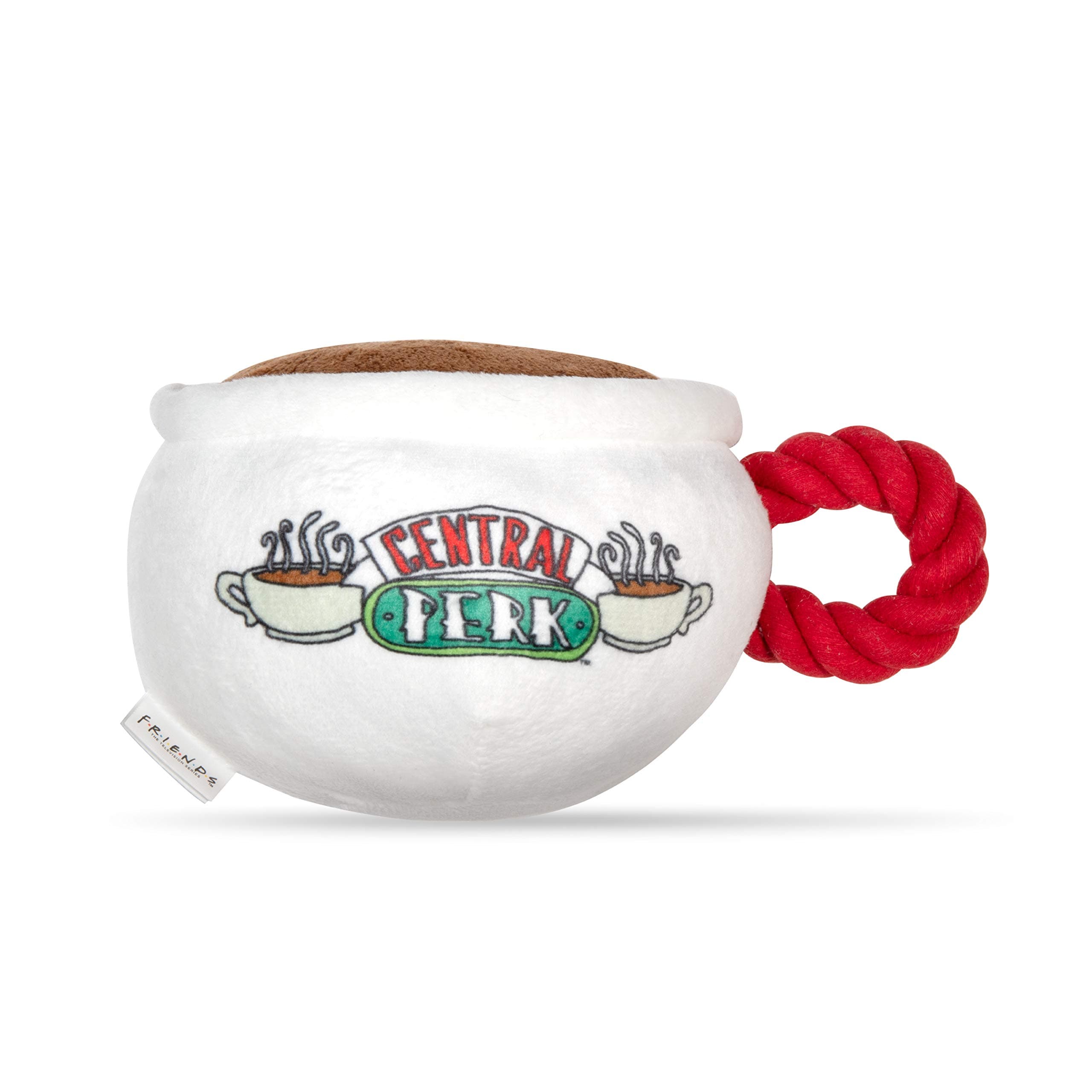 Friends the TV Show Central Perk Coffee Mug Plush Dog Toy with Rope Handle| Soft Cute Squeaky Toy for All Dogs | Stuffed Dog Toys with Squeaker Noise for Added Fun, Friends Memorabilia