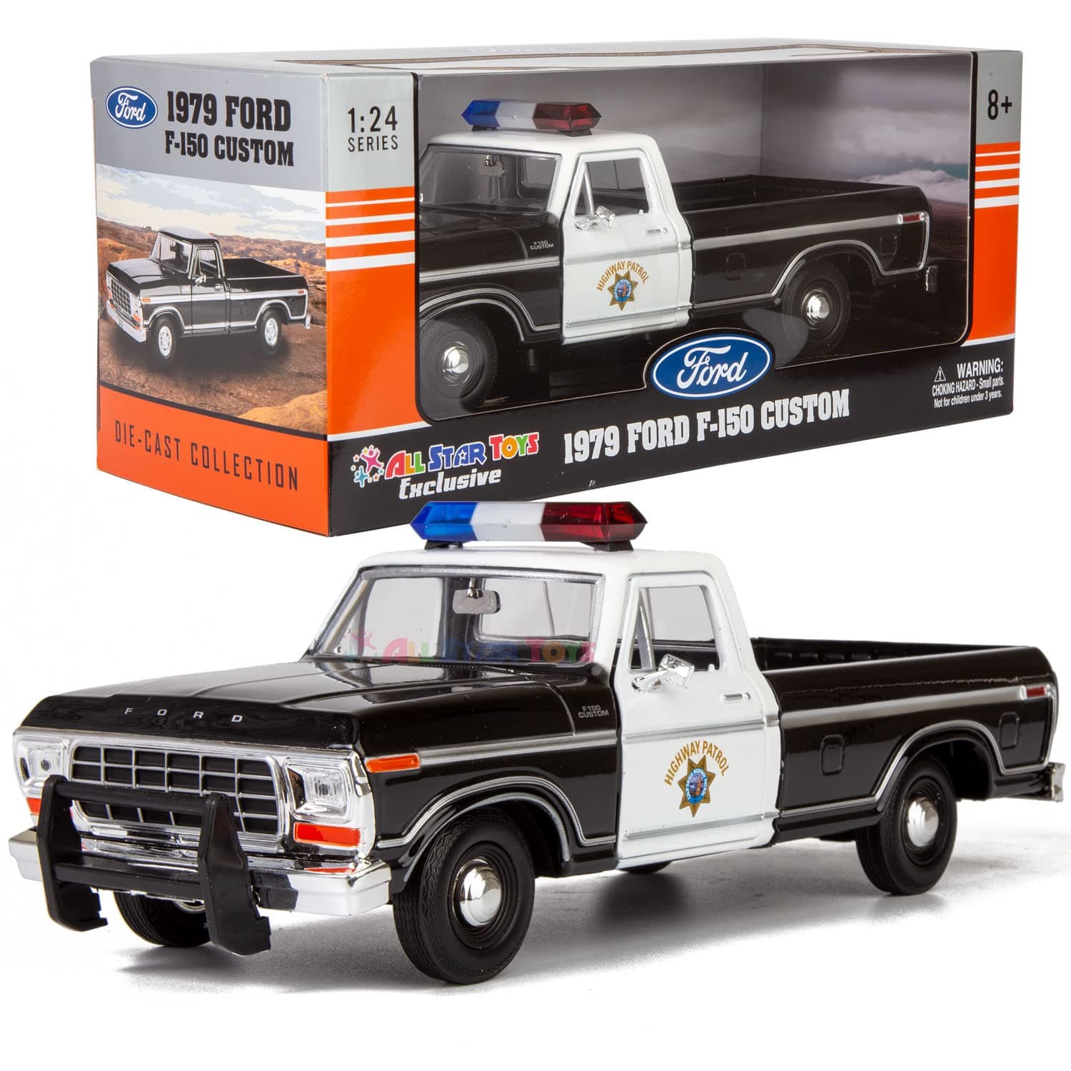Motormax All Star Toys Exclusive 1979 F-150 California Highway Patrol CHP Police Pickup Truck 1:24 Diecast Law Enforcement Model Car 76987