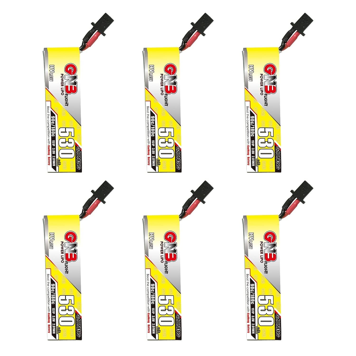 GAONENG 6pcs GNB27 Connector GNB 1S 530mAh 3.8v HV LiPo Battery 90C for Kingkong Tiny7 Beta75S NanoHawk EZ Pilot Pro Kingkong LDARC BetaFPV Beta75X Crazypony Moblite7 Indoor FPV Kit RC Toy Airplane