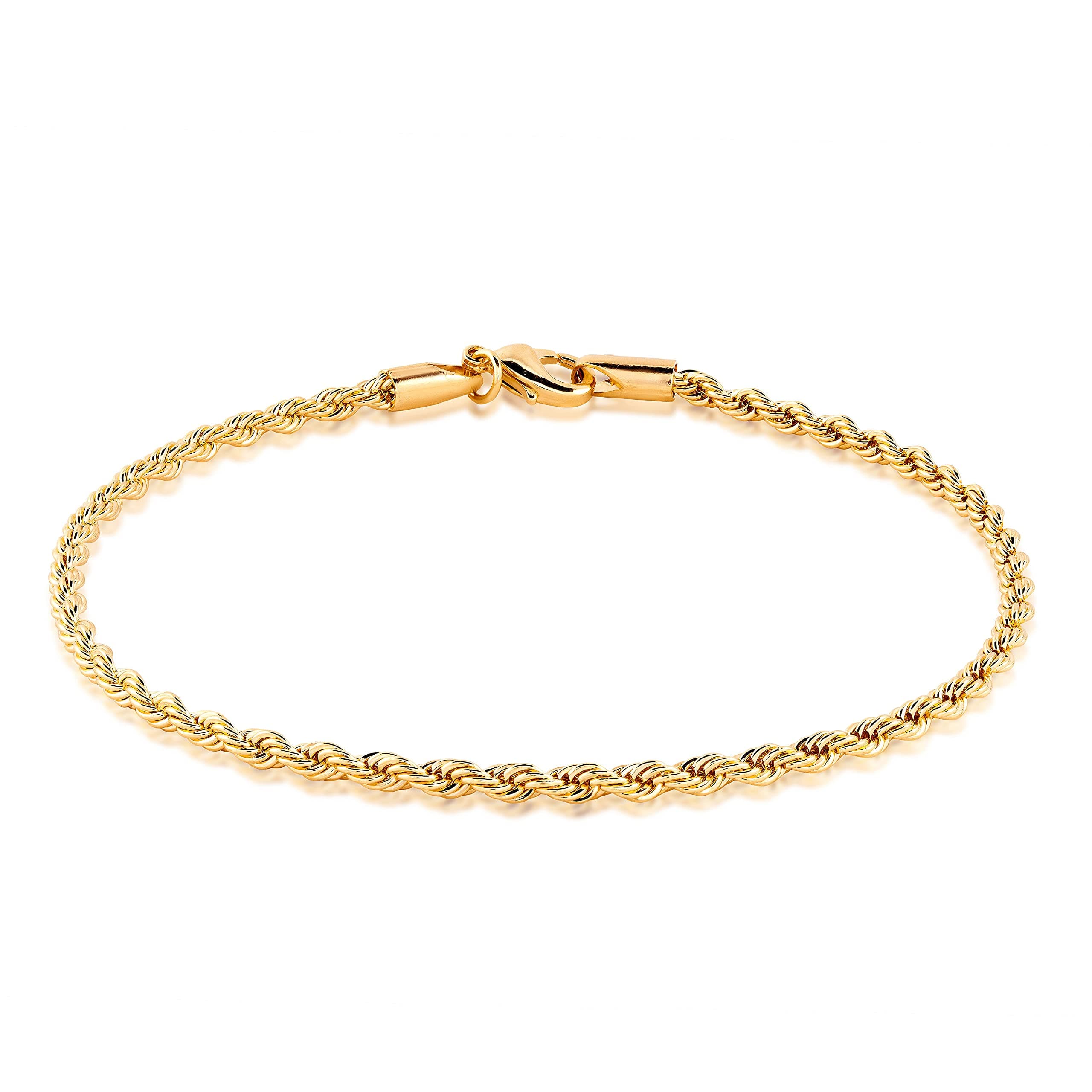 18K Gold Plated Braided Rope Anklet for Women, 2.7 MM thick, 10 Inches long - Made In Brazil