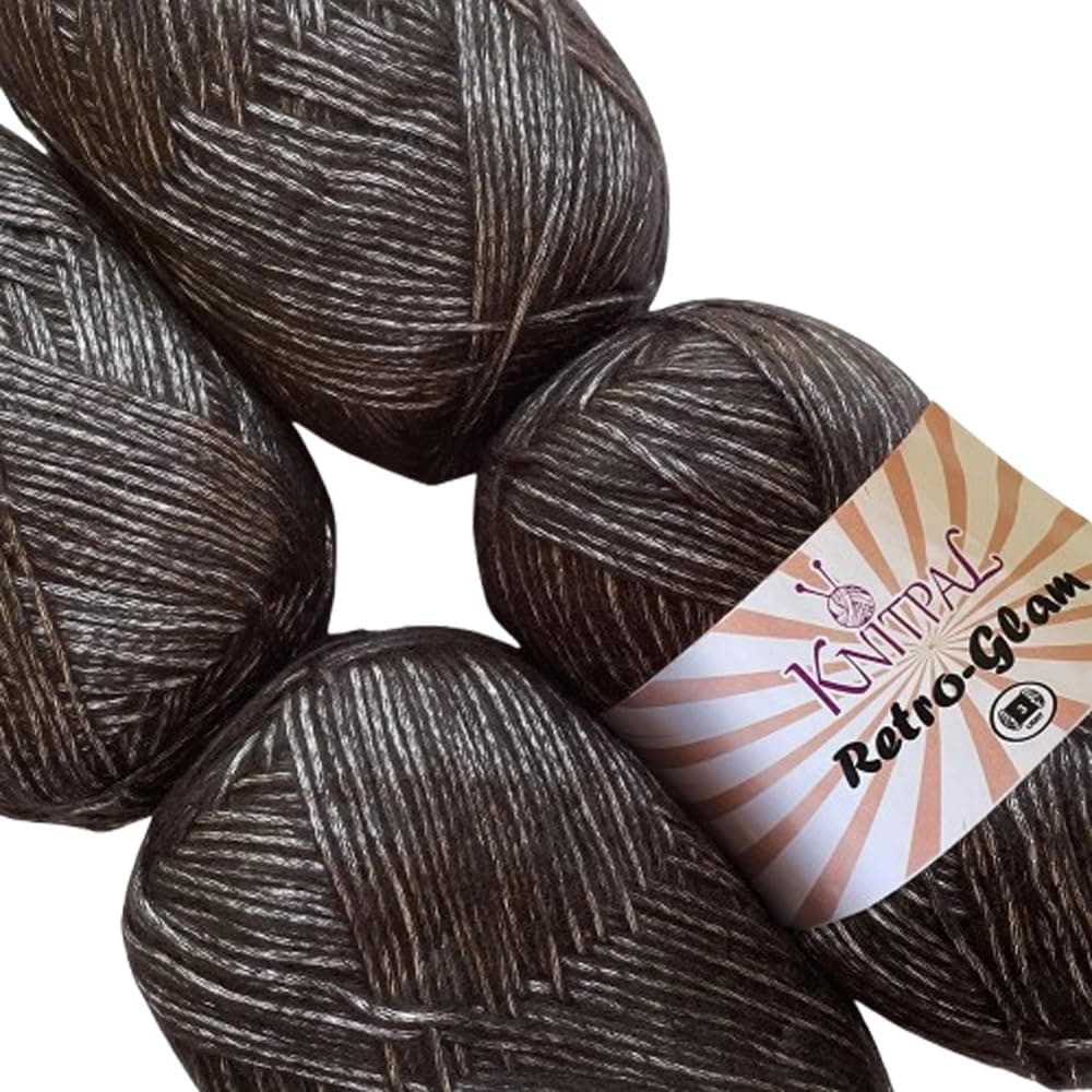 Retro-Glam Metallic Glamour Sheen Yarn, Jewel-Tone, Extra Soft & Shiny for Knitting and Crocheting, Chainette, Bulk Size 4 Skeins, 1172m/400g, #3 DK Weight/Light Worsted (Black Chrome)