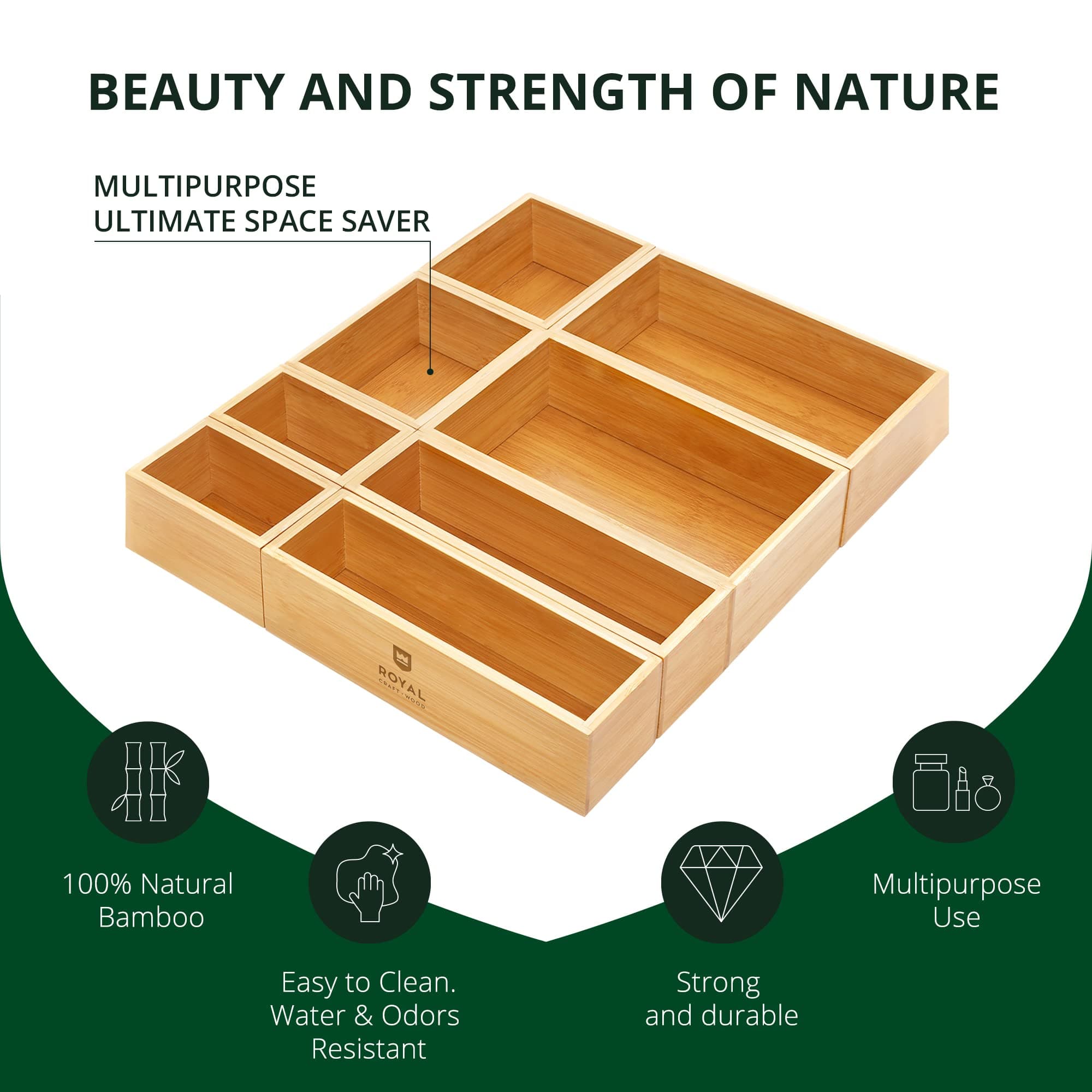 ROYAL CRAFT WOOD Bamboo Jewelry Organizer Box & Chest Set - Versatile Storage Solution for Makeup, Jewelry, Bathroom Essentials (8 Boxes)
